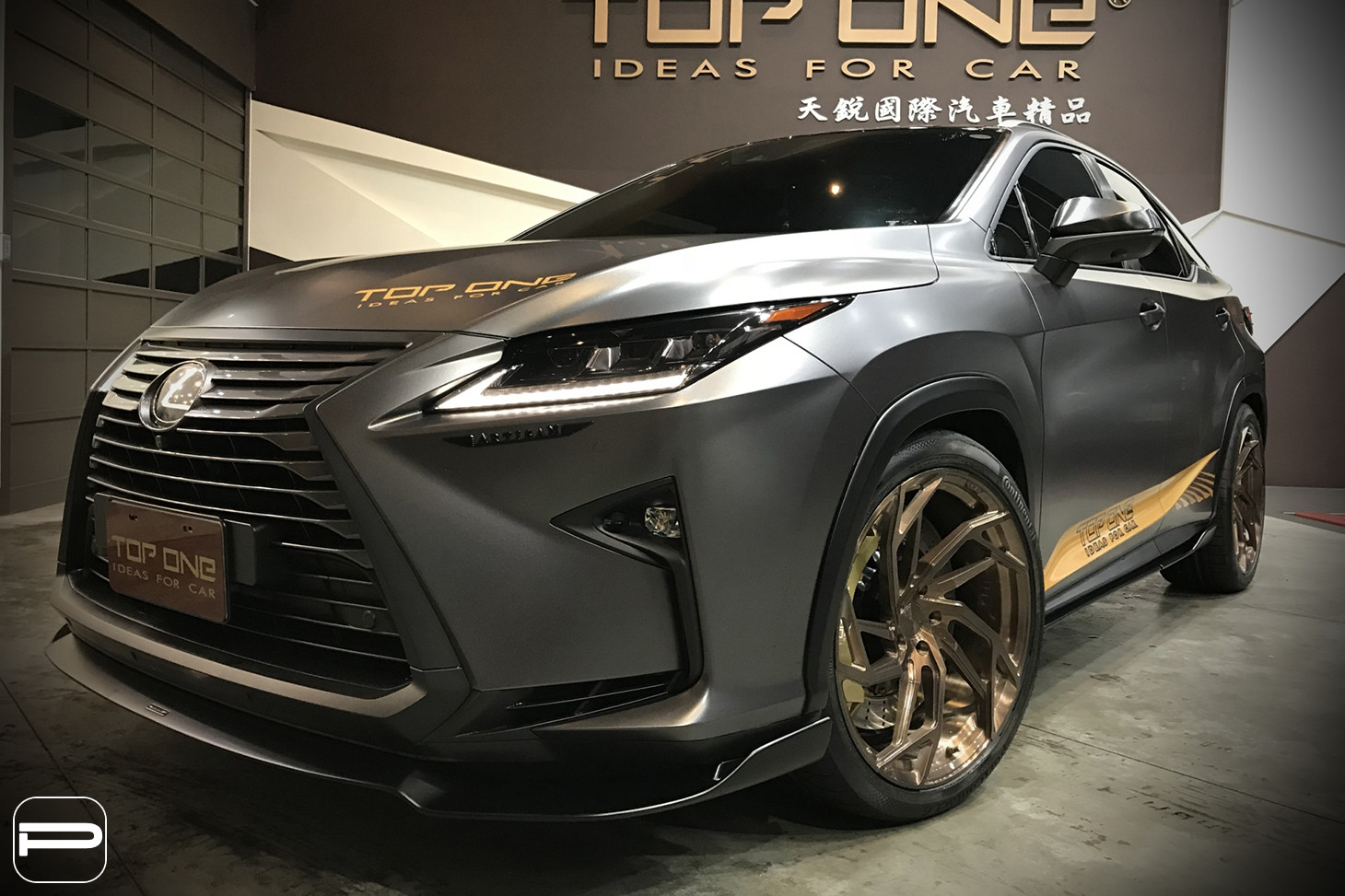 Gray Debadged Lexus RX with Custom LED Headlights - Photo by PUR Wheels