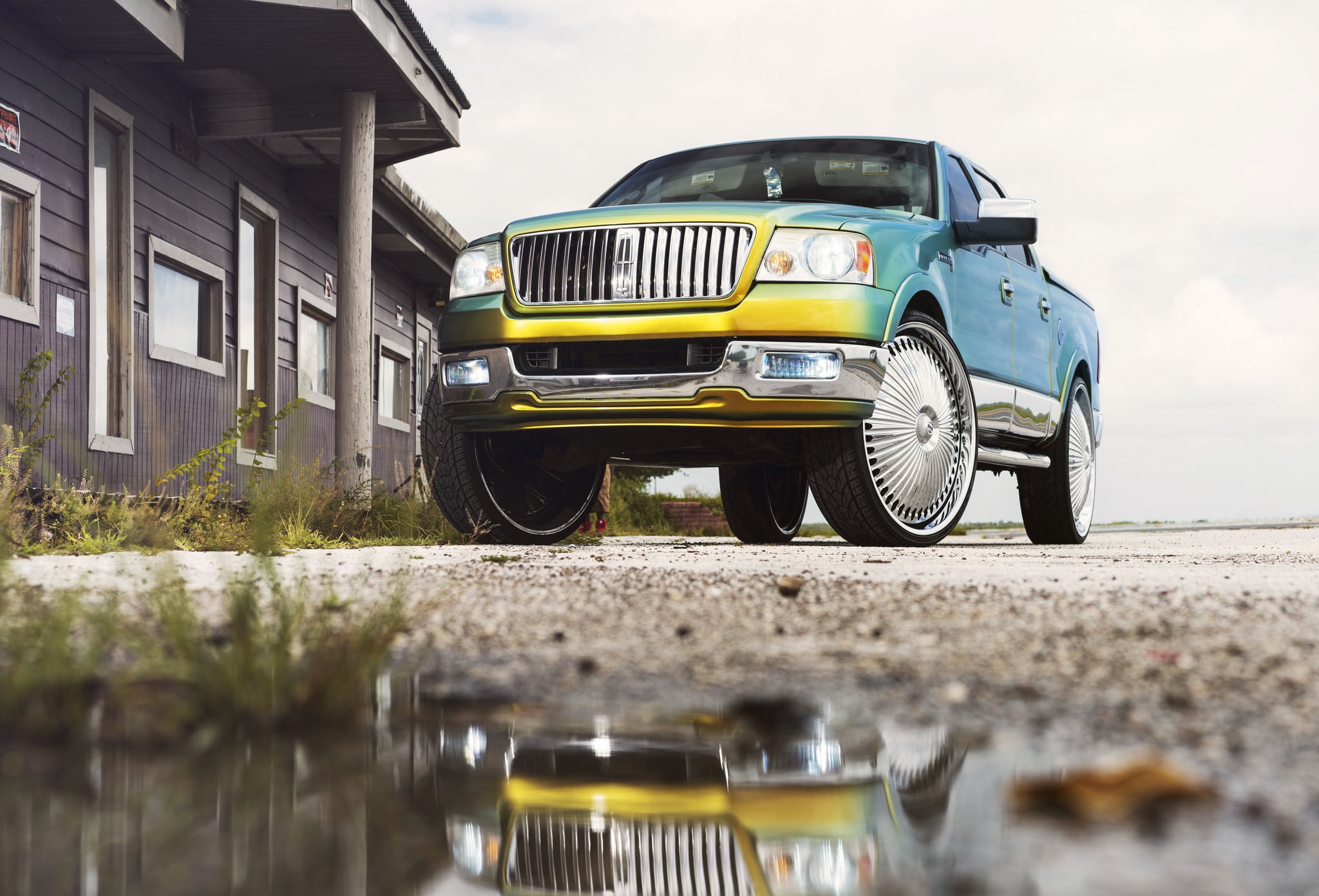 Custom Chrome Bumper Cover on Chameleon Lincoln Mark LT - Photo by DUB