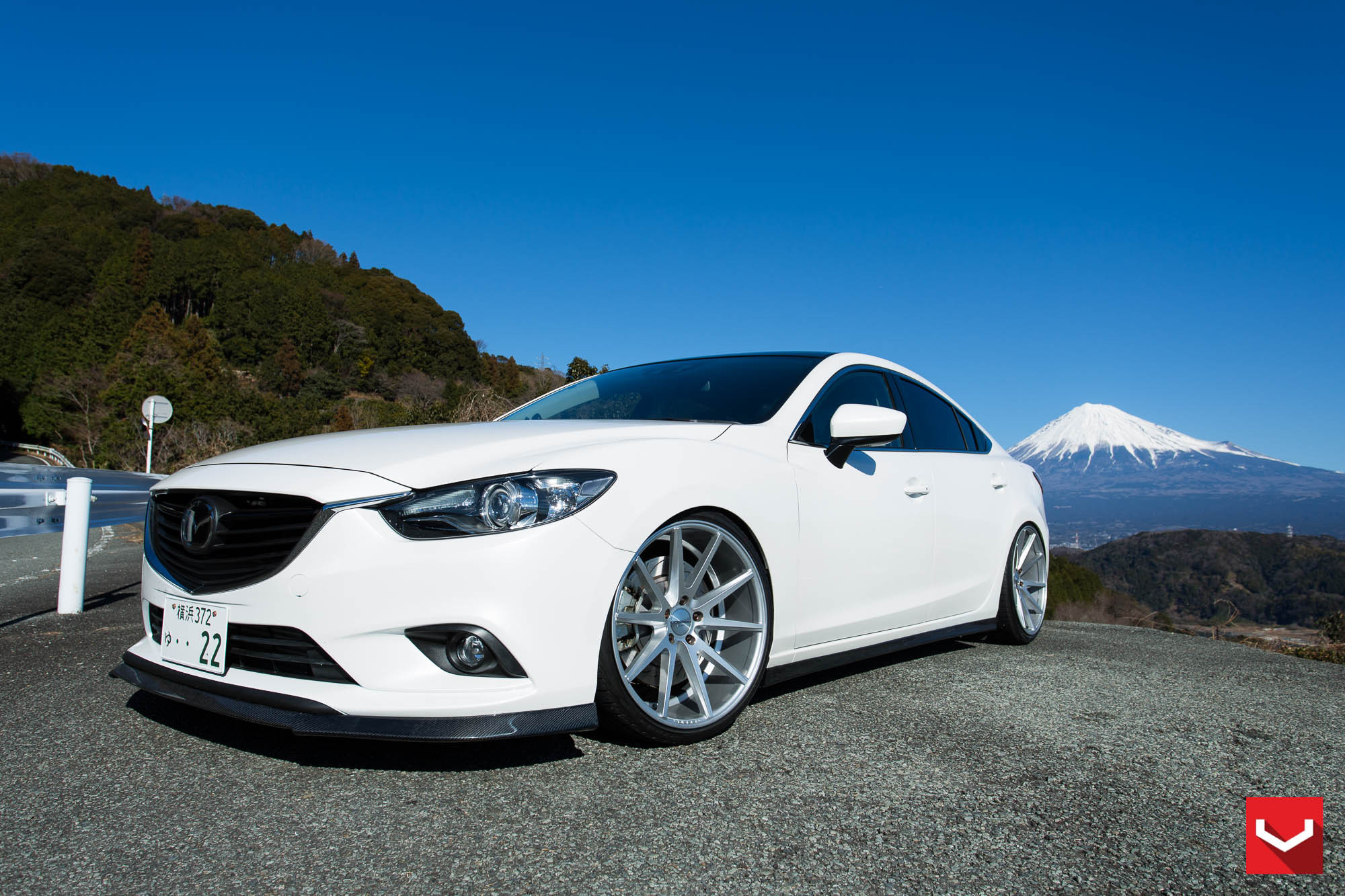 White Mazda 6 with Carbon Fiber Front Lip Spoiler - Photo by Vossen