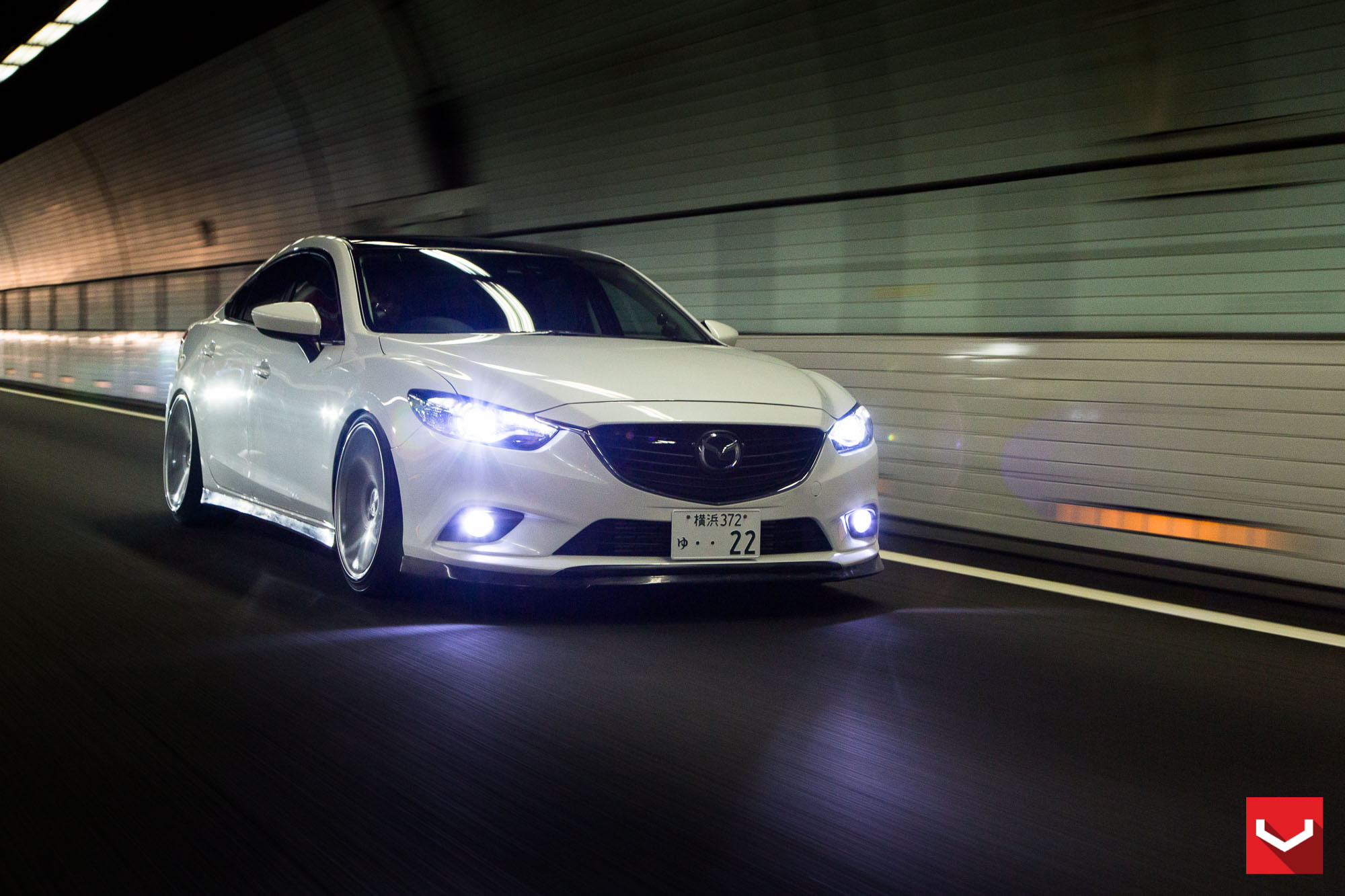 Custom LED Headlights on White Mazda 6 - Photo by Vossen