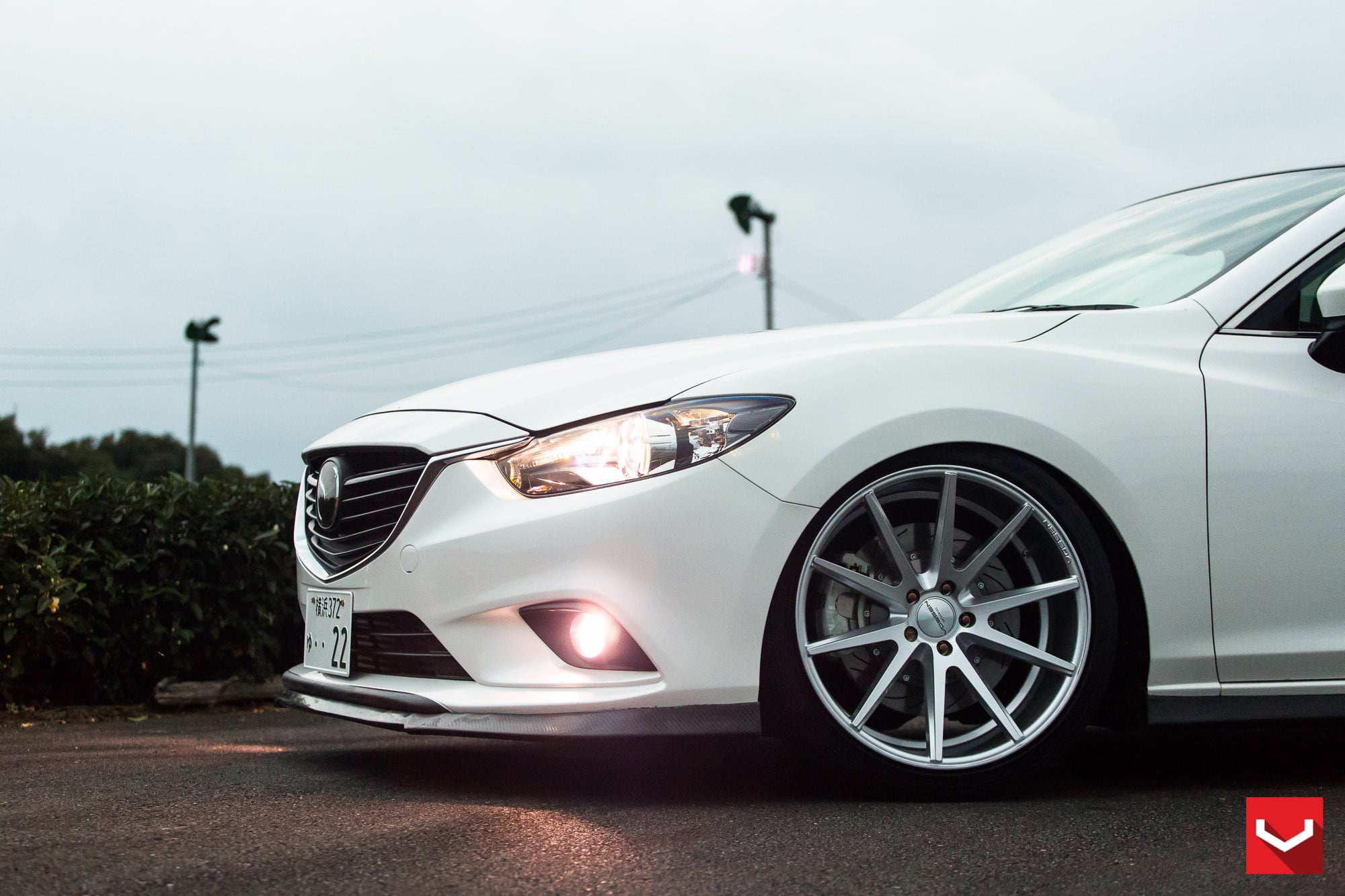 Carbon Fiber Front Lip on White Mazda 6 - Photo by Vossen