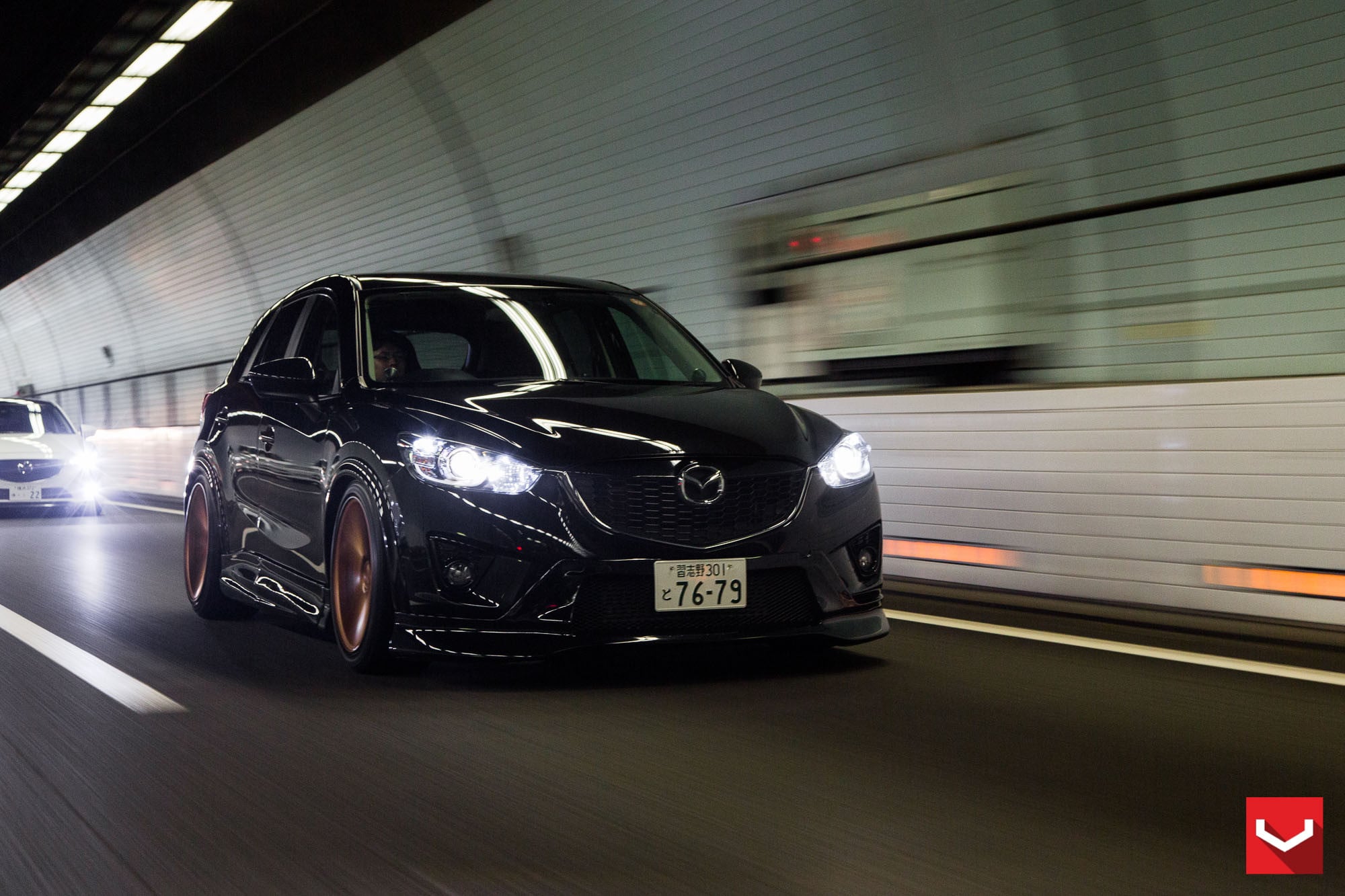 Black Mazda CX-5 with Custom LED Headlights - Photo by Vossen