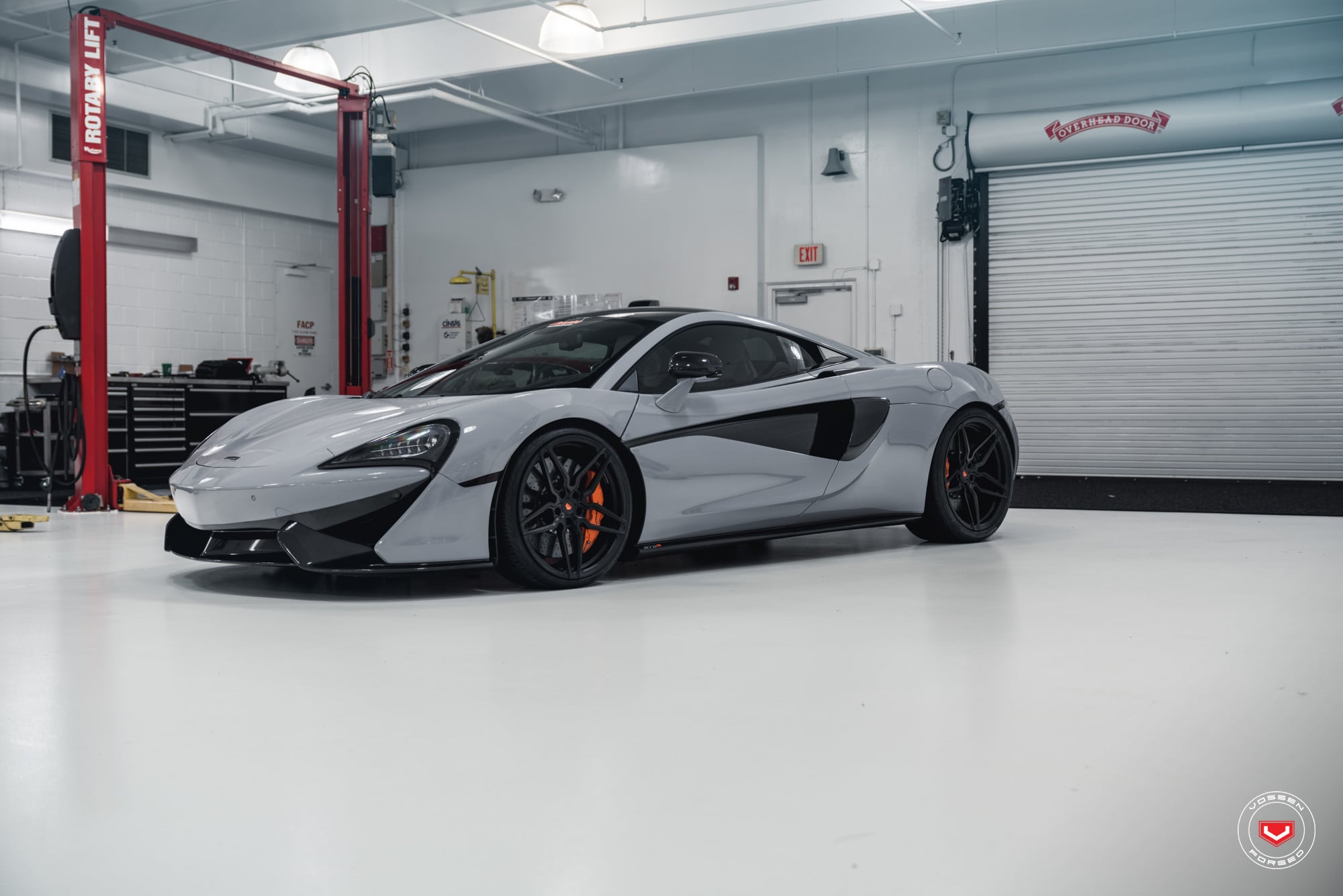 Gray McLaren 570S with Dark Smoke Headlights - Photo by Vossen