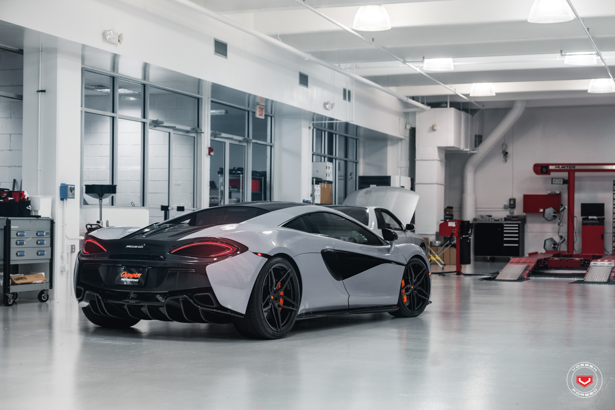 Gray McLaren 570S with Custom Red Taillights - Photo by Vossen