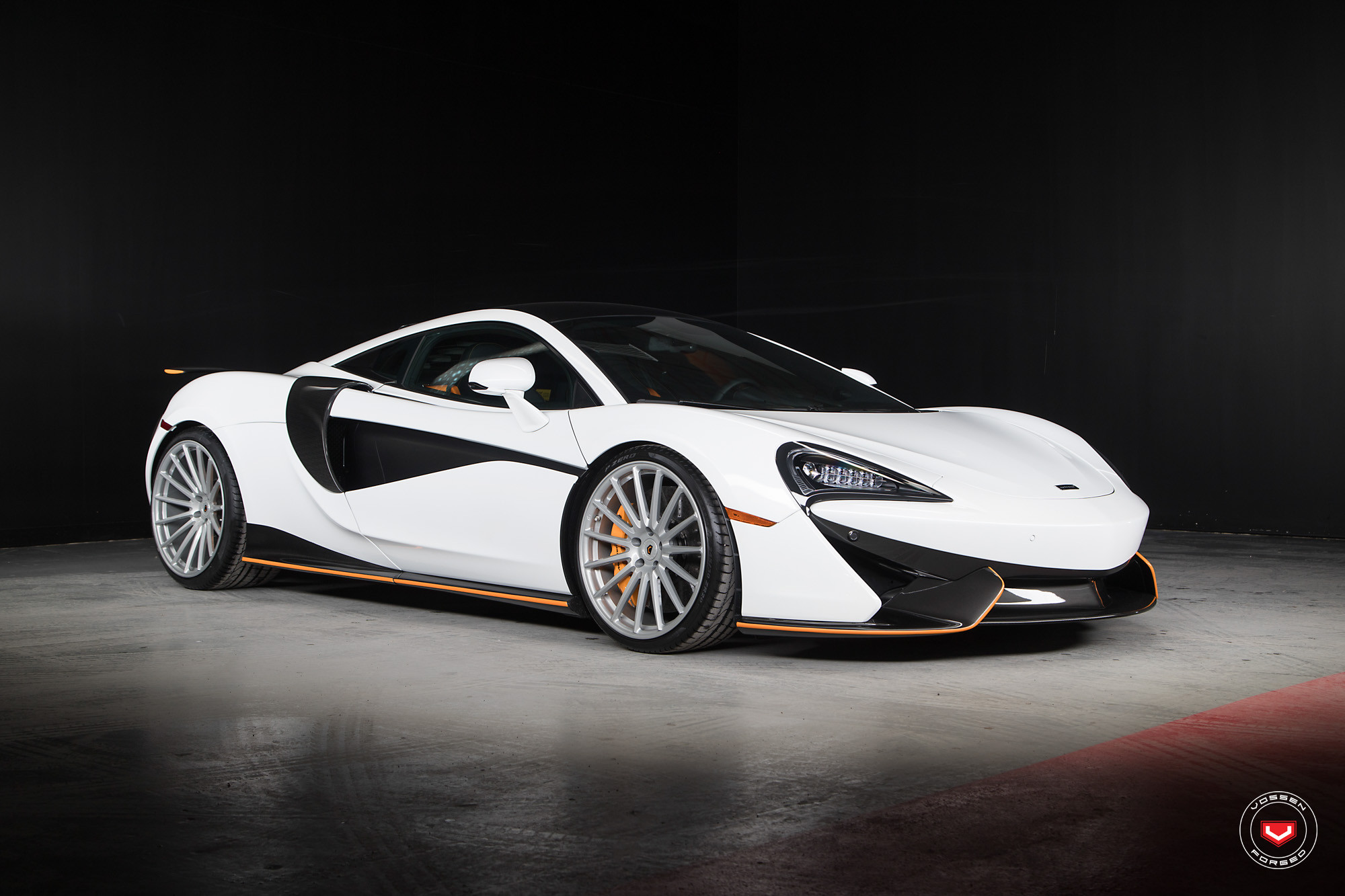 White McLaren 570S with Carbon Fiber Front Lip - Photo by Vossen