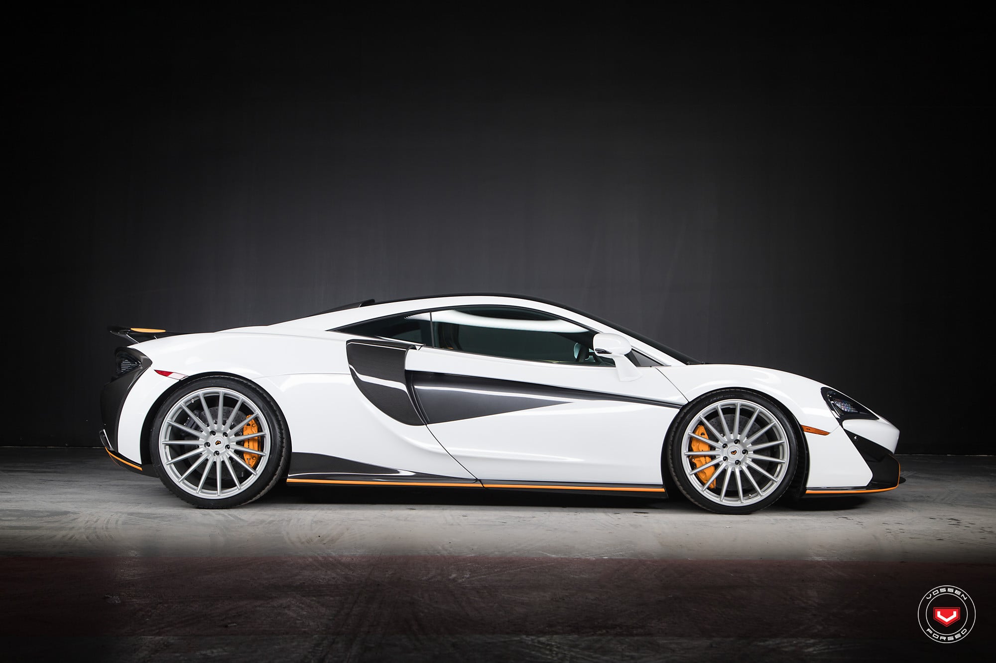 Carbon Fiber Side Scoops on White McLaren 570S - Photo by Vossen