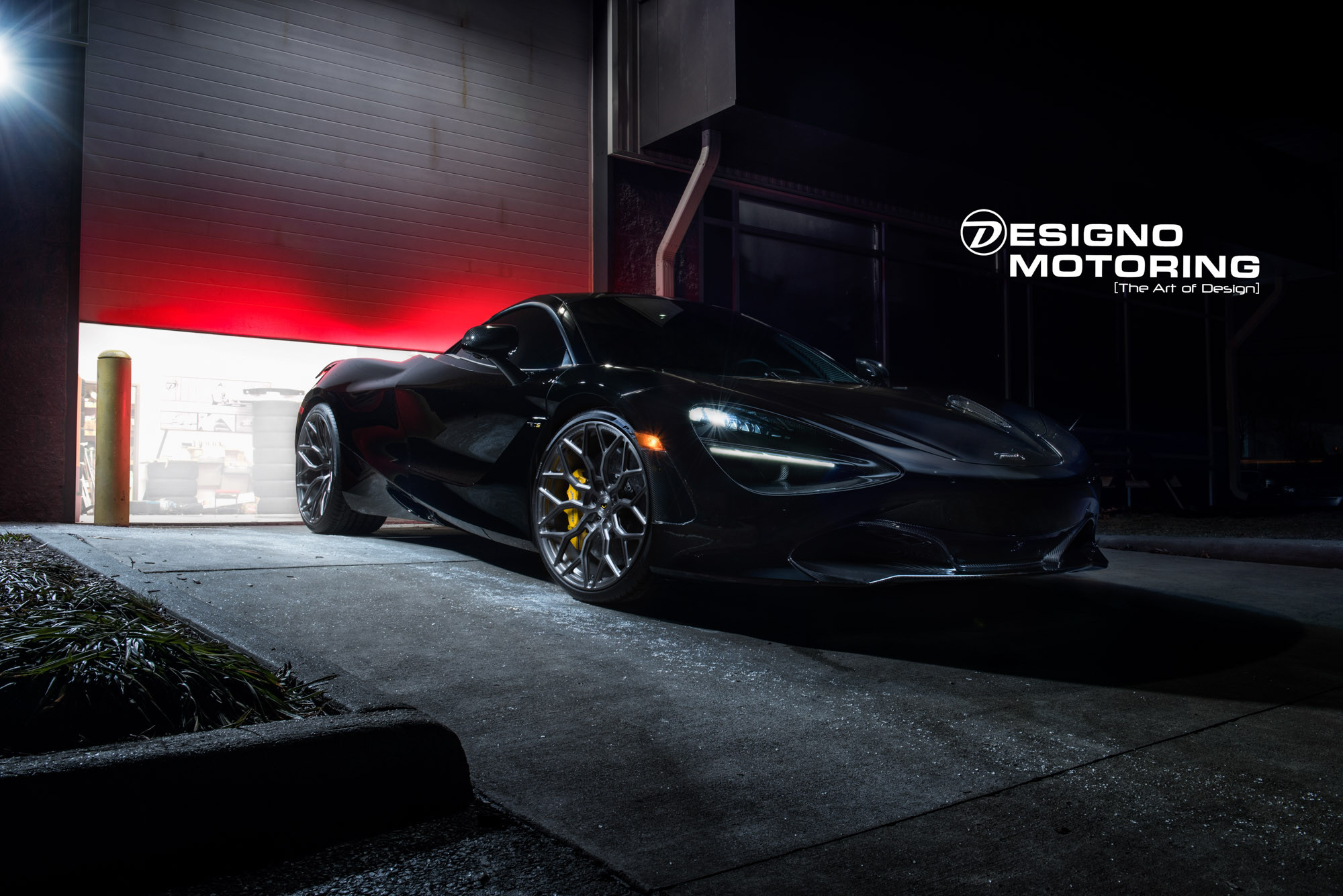 Black McLaren 720S with Carbon Fiber Front Bumper Lip - Photo by Vossen