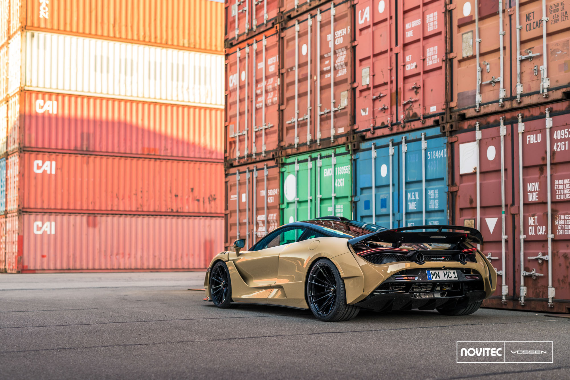 Aftermarket Rear Spoiler on Tan McLaren 720S - Photo by Vossen Wheels