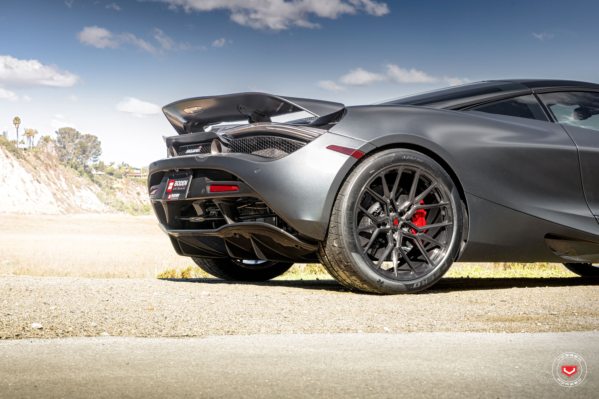 Gray McLaren 720S with Aftermarket Rear Diffuser - Photo by Vossen
