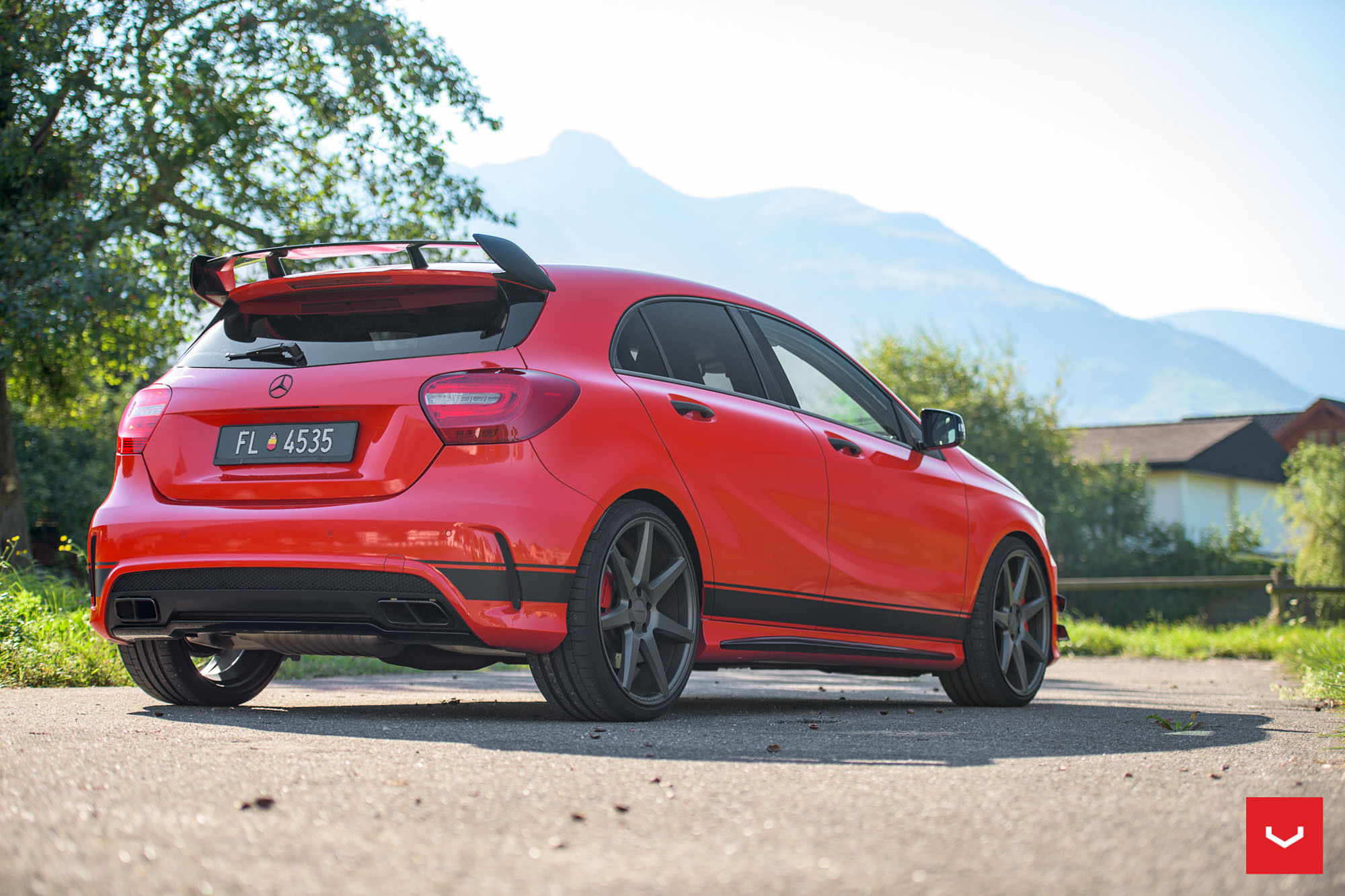 Large Roofline Spoiler on Red Mercedes A Class - Photo by Vossen