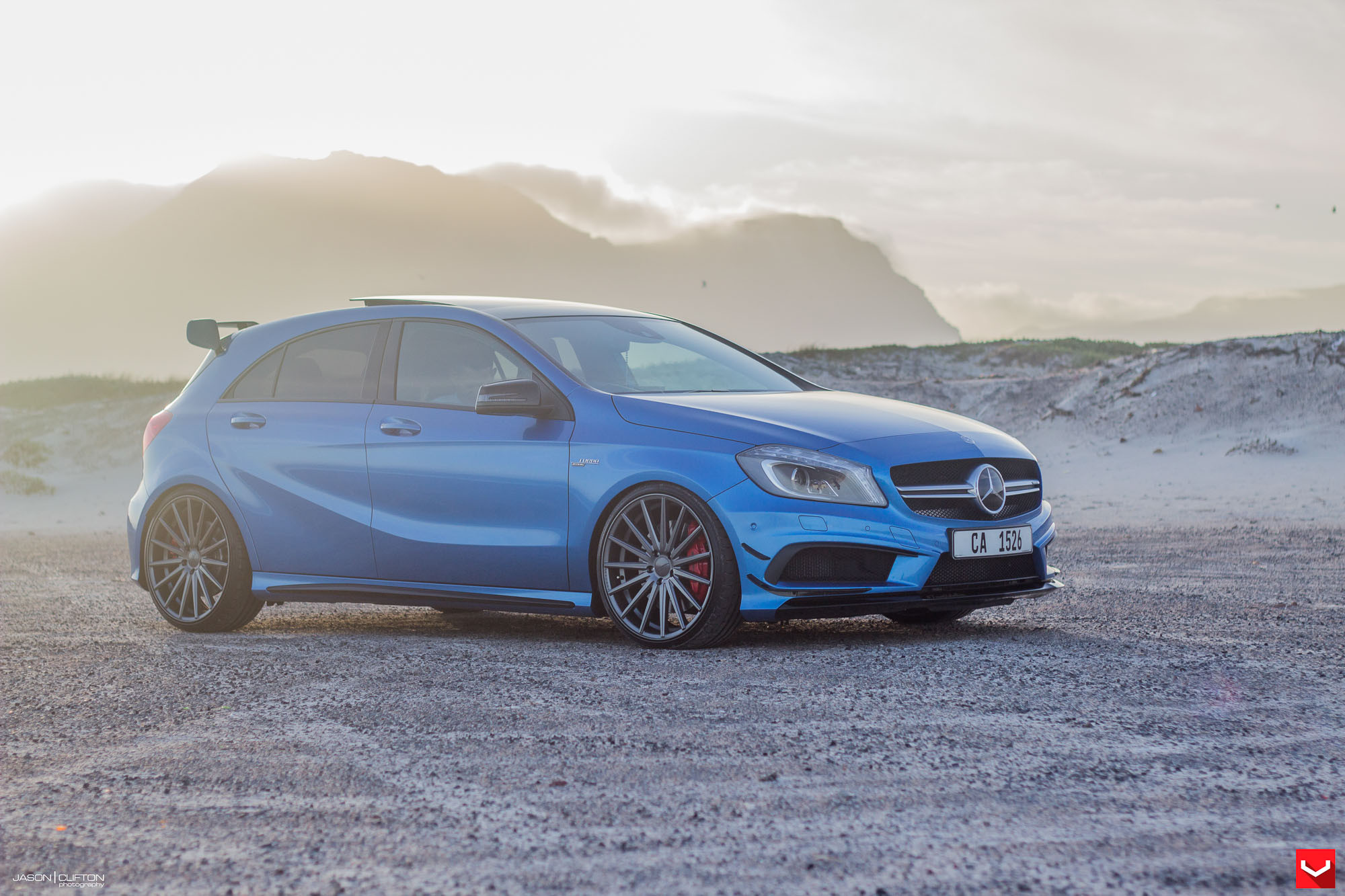 Aftermarket Side Skirts on Blue Mercedes A Class - Photo by Vossen