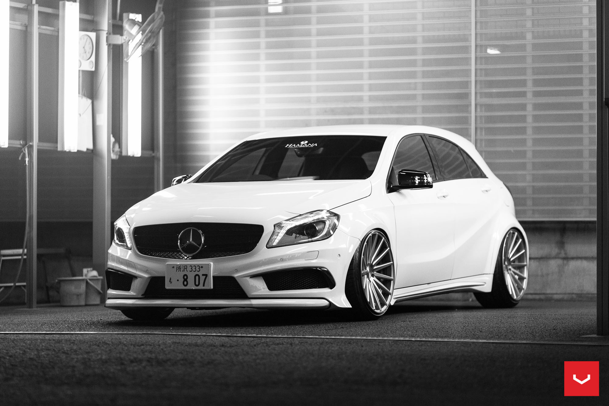 White Mercedes A Class with Custom Headlights - Photo by Vossen