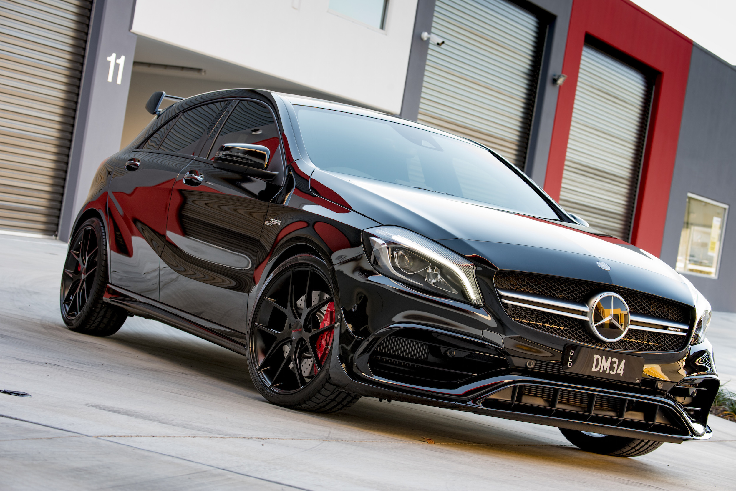 Custom Projector Headlights on Black Mercedes A Class - Photo by Forgeline Motorsports