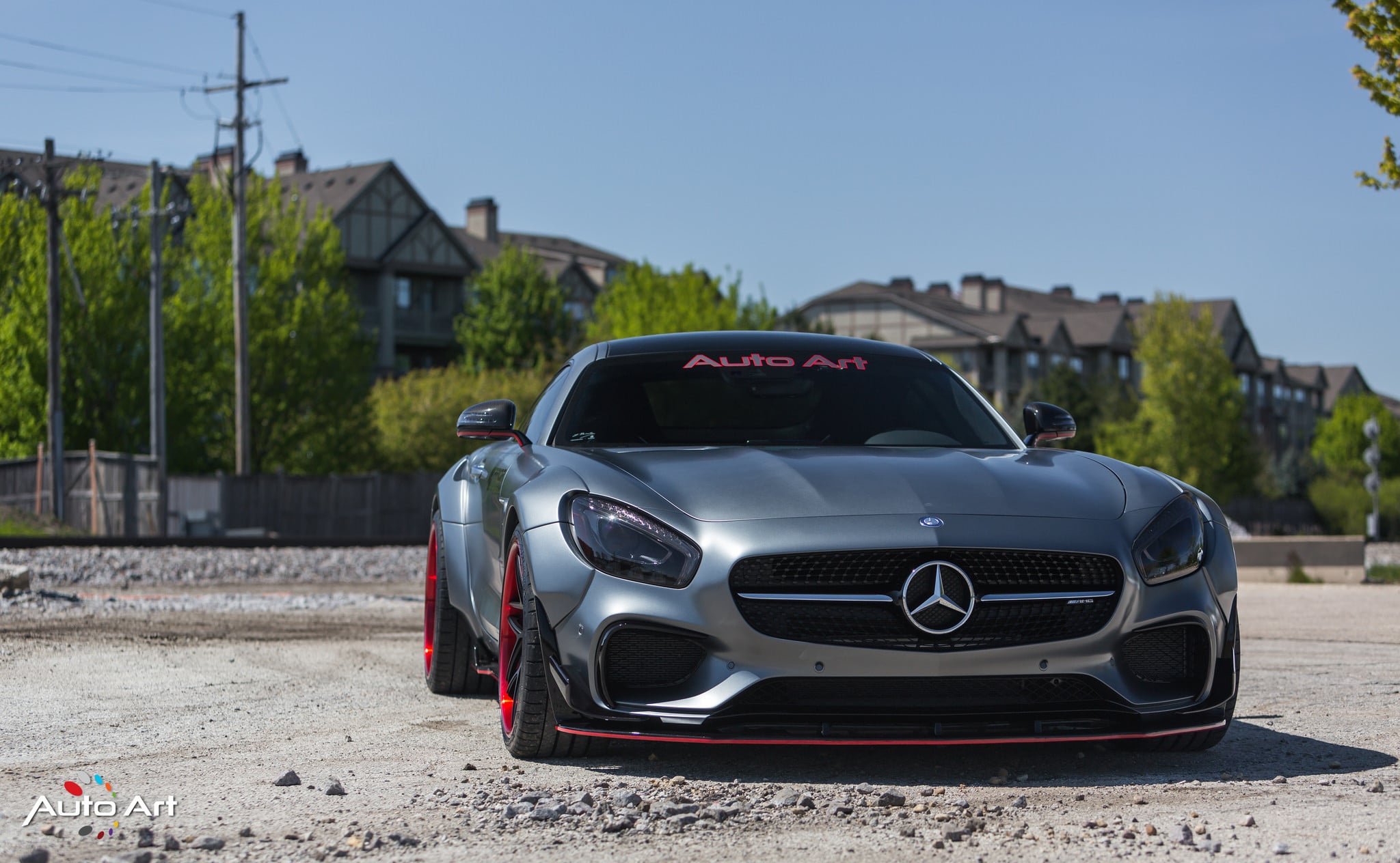 Front Lip with Red Accents on Gray Mercedes AMG GT - Photo by Auto Art