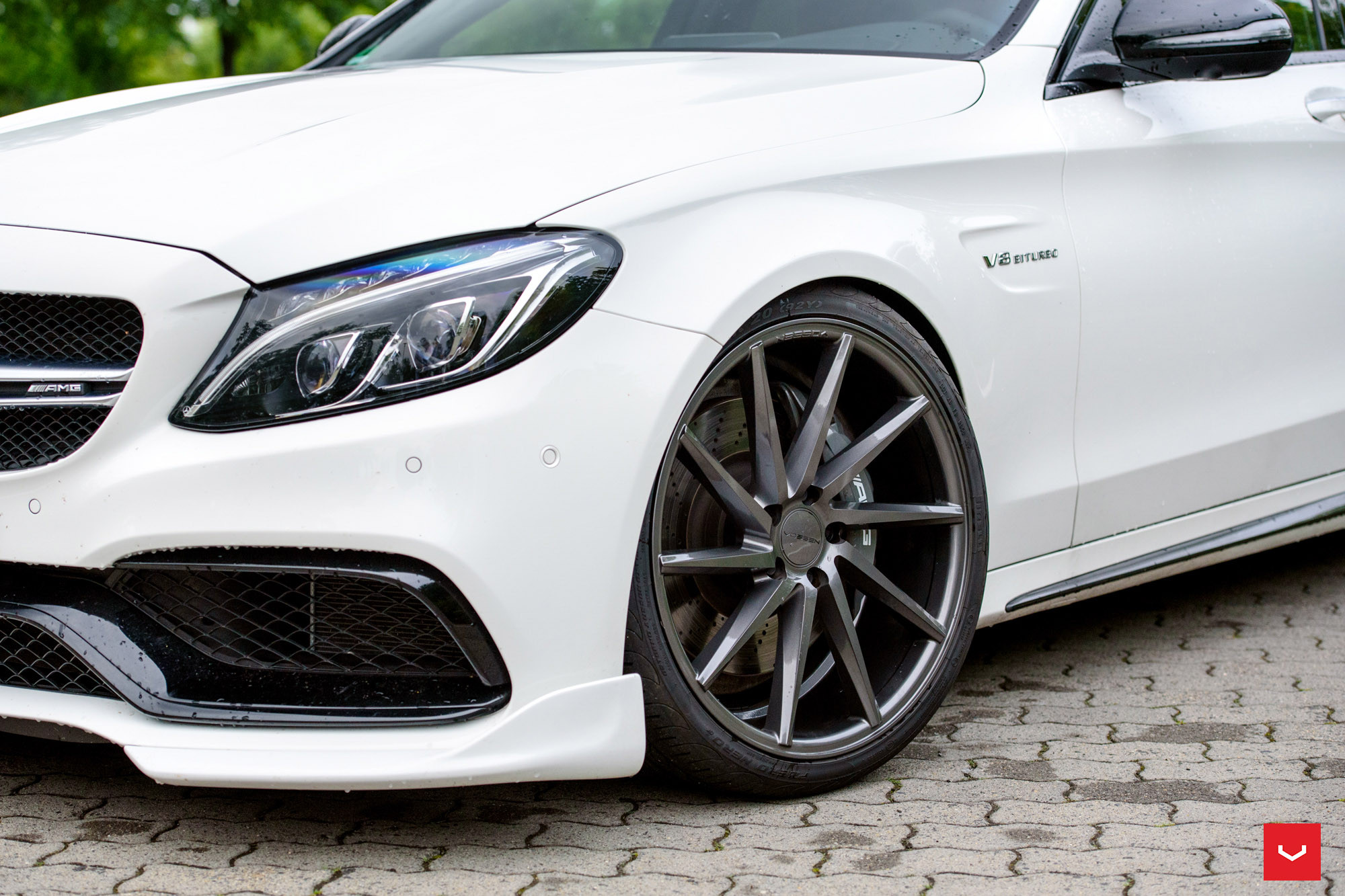 Custom Front Bumper Cover on White Mercedes C Class - Photo by Vossen