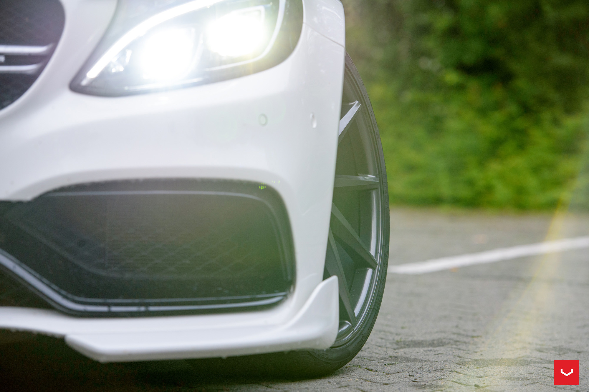 Aftermarket LED Headlights on White Mercedes C Class - Photo by Vossen