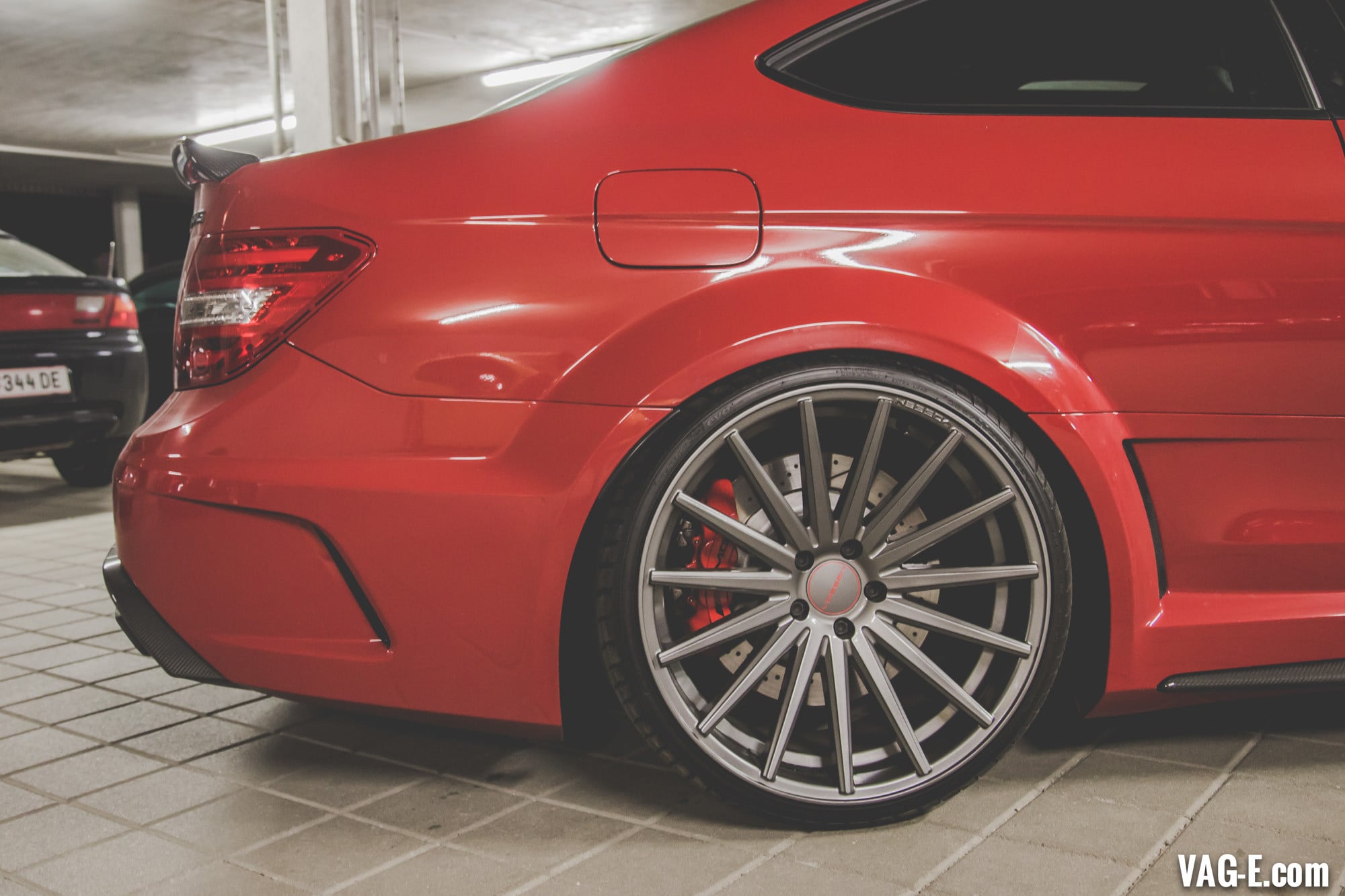 Dark Smoke Vossen Rims on Red Mercedes C Class - Photo by Vossen