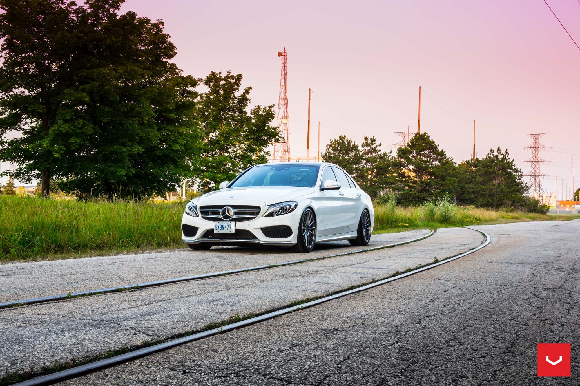 Chrome Front Bumper Cover on White Mercedes C Class - Photo by Vossen