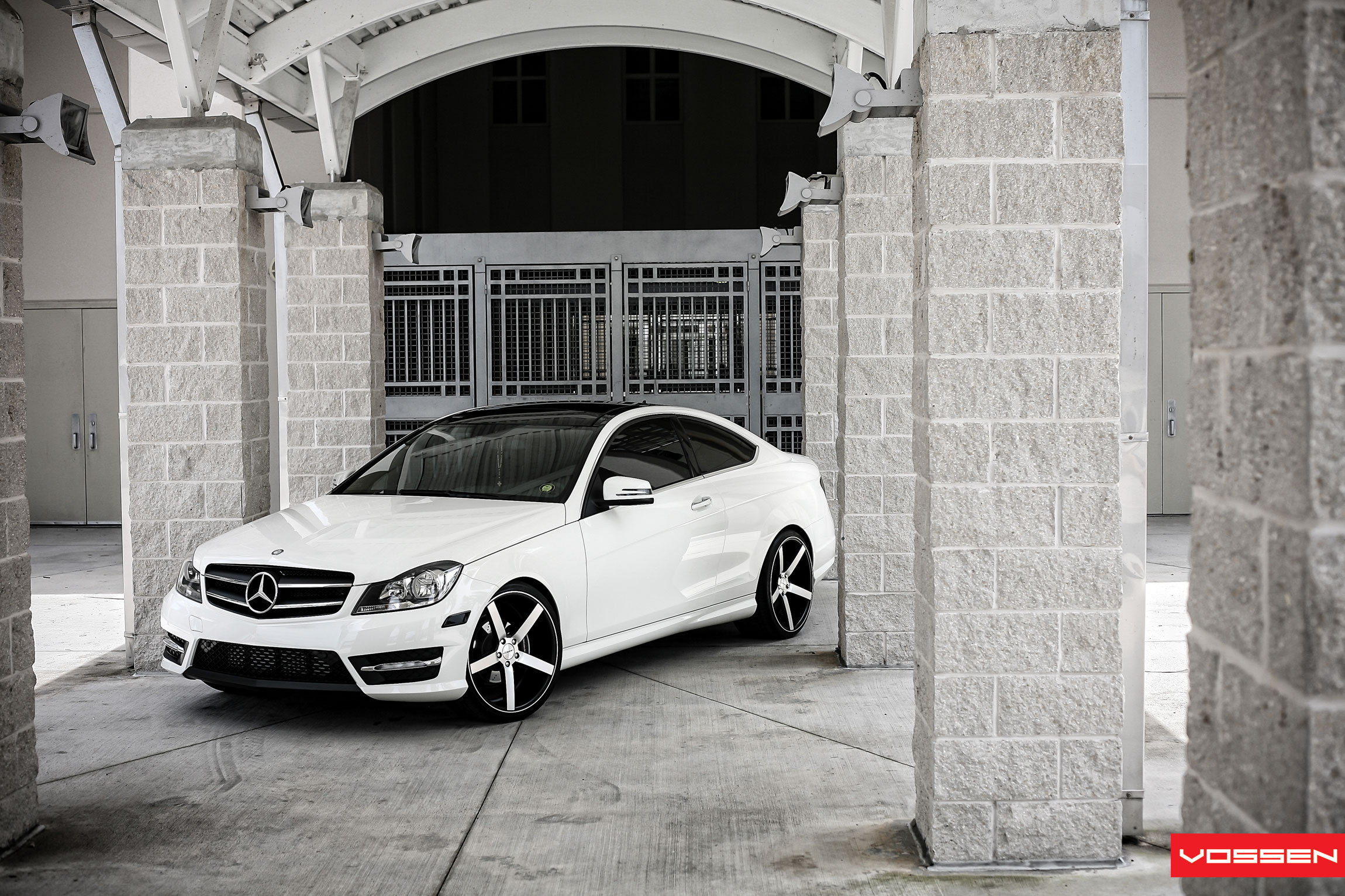 Aftermarket Headlights on White Mercedes C Class - Photo by Vossen