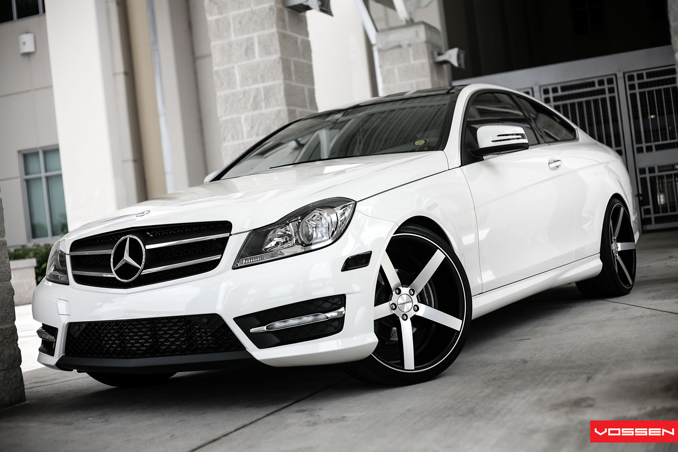 Chrome CV Vossen Rims on White Mercedes C Class - Photo by Vossen