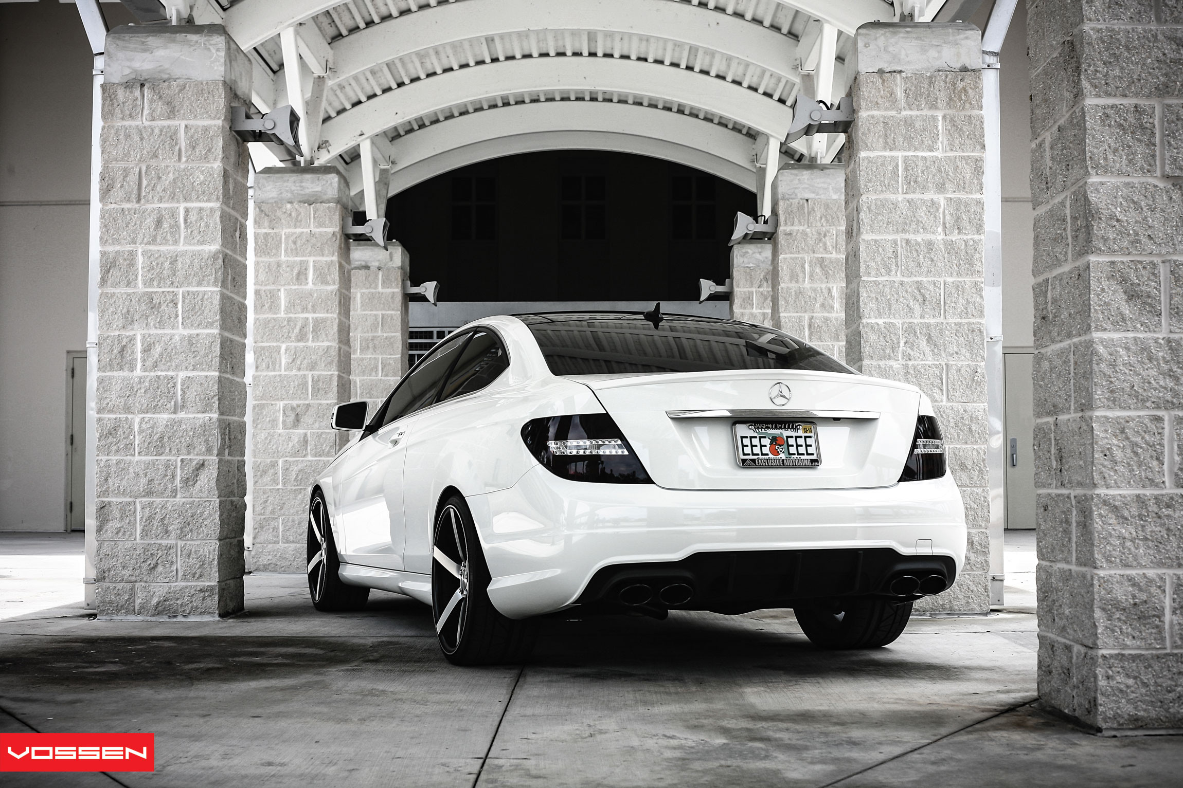 White Mercedes C Class with Custom Black Rear Diffuser - Photo by Vossen