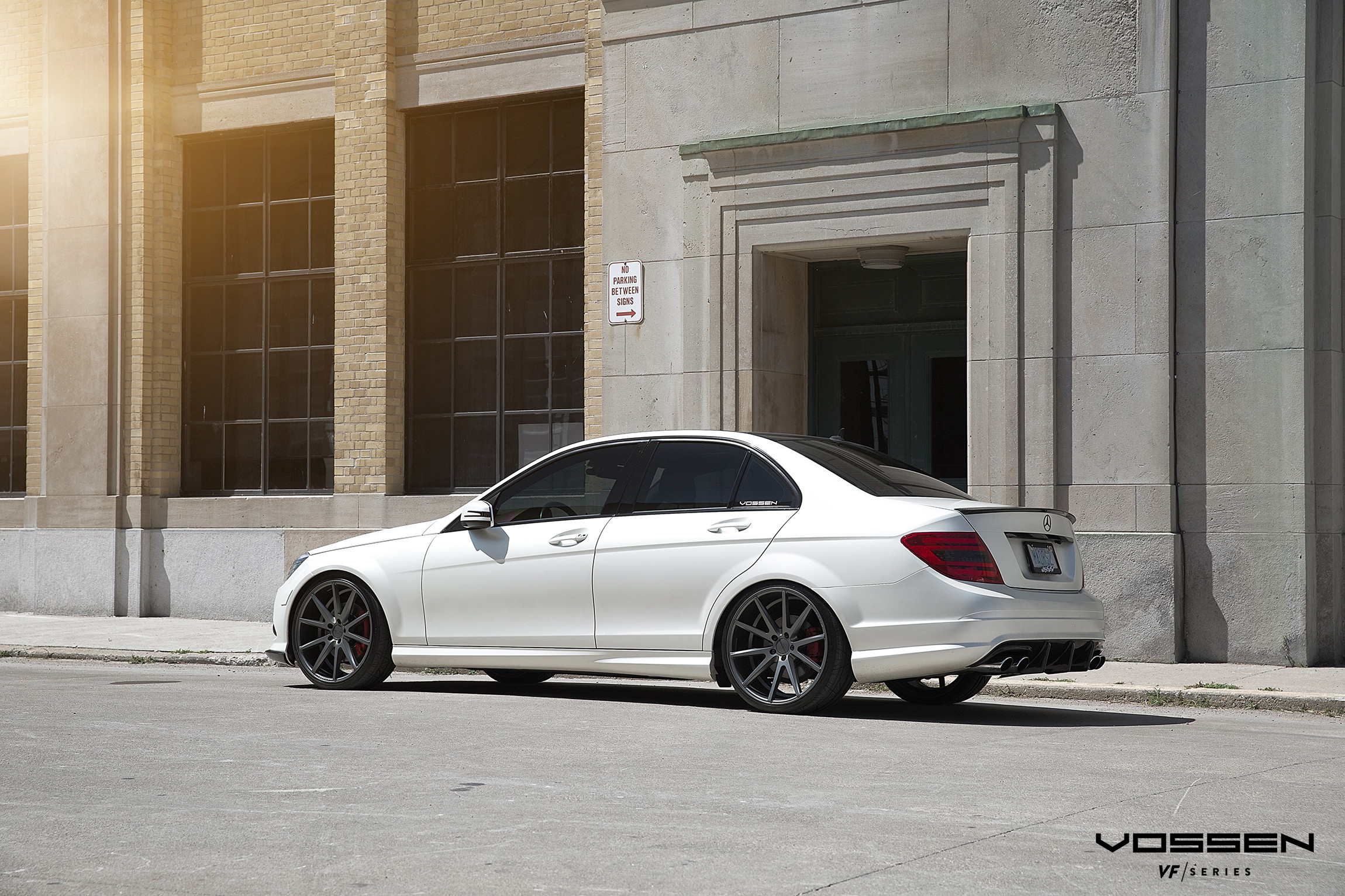 Dark Smoke Vossen Wheels on White Mercedes C Class - Photo by Vossen