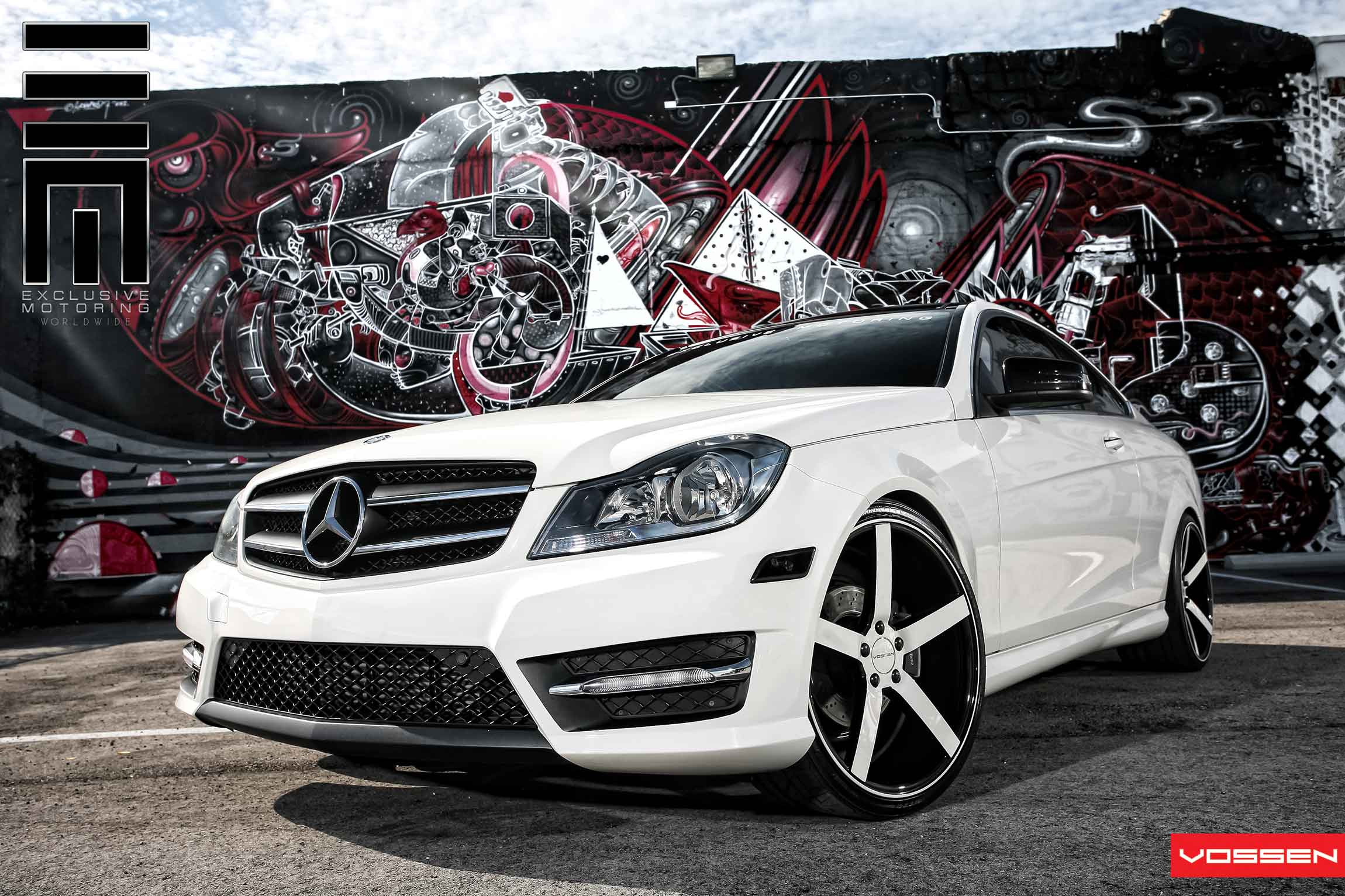 White Mercedes C Class with Chrome Custom Grille - Photo by Vossen