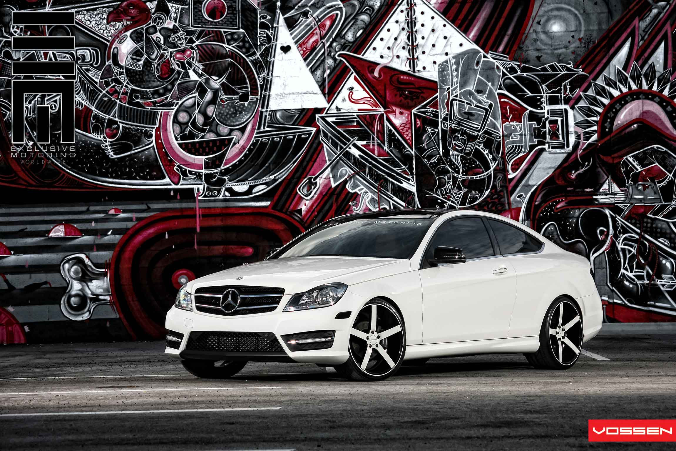 White Mercedes C Class Crystal Clear Headlights - Photo by Vossen