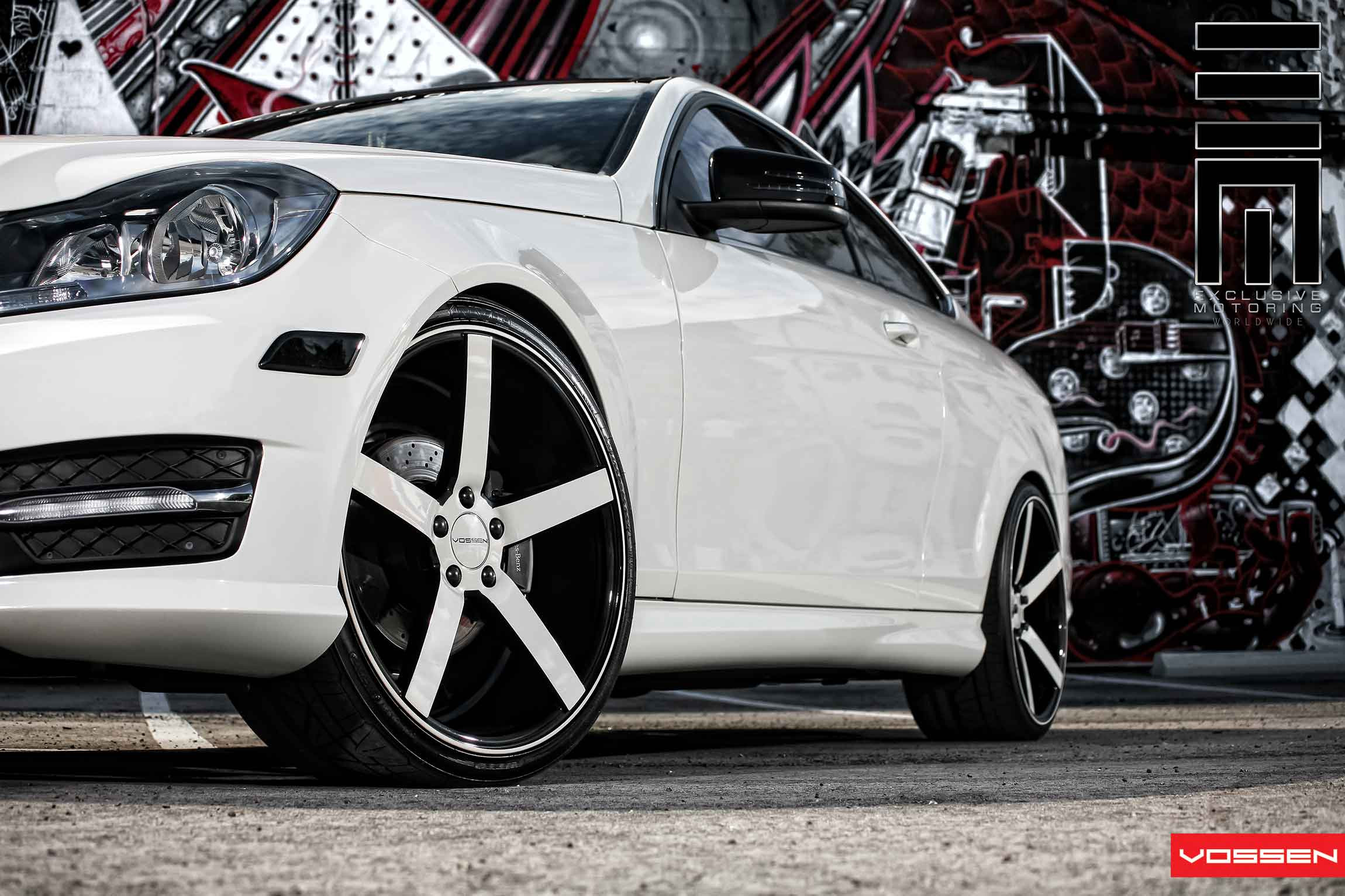 White Mercedes C Class with Chrome CV3R Vossen Wheels - Photo by Vossen