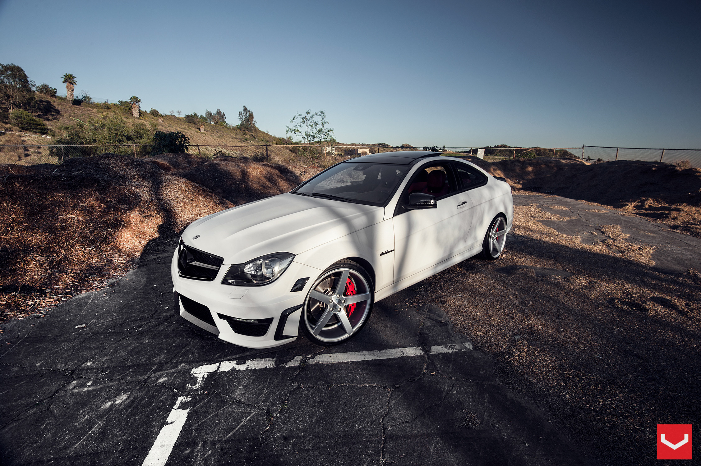 White Mercedes C Class with Custom Front Bumper Cover - Photo by Vossen