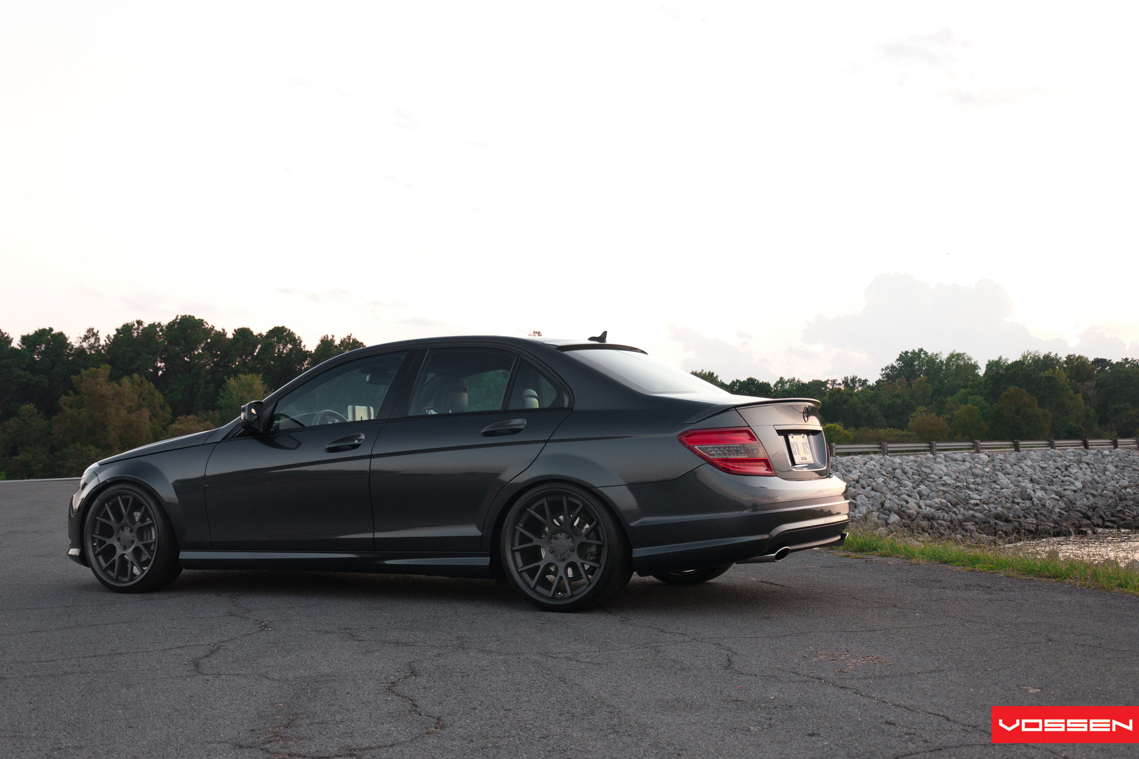 Dark Smoke Vossen Rims on Black Mercedes C Class - Photo by Vossen