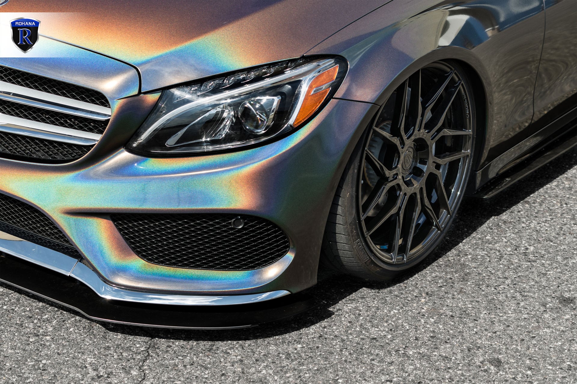 Projector Headlights on Custom Painted Mercedes C Class - Photo by Rohana Wheels