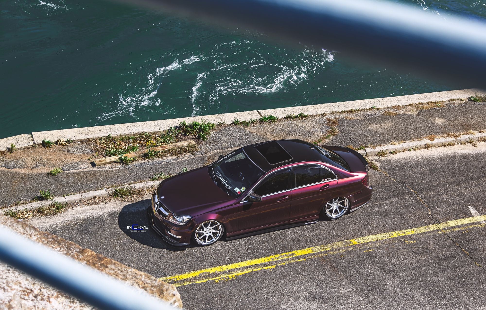 Red Stanced Mercedes C Class with Polished Incurve Rims - Photo by Incurve Wheels