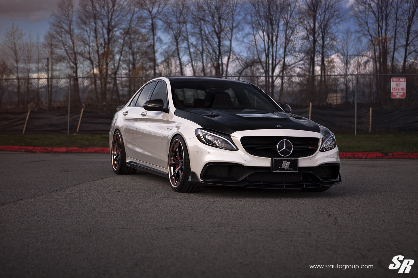 Custom Vented Hood on White Mercedes C Class - Photo by SR Auto Group