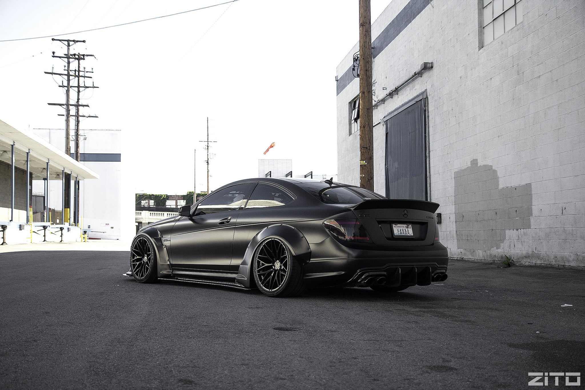Custom Rear Diffuser on Black Matte Mercedes C Class - Photo by Zito Wheels