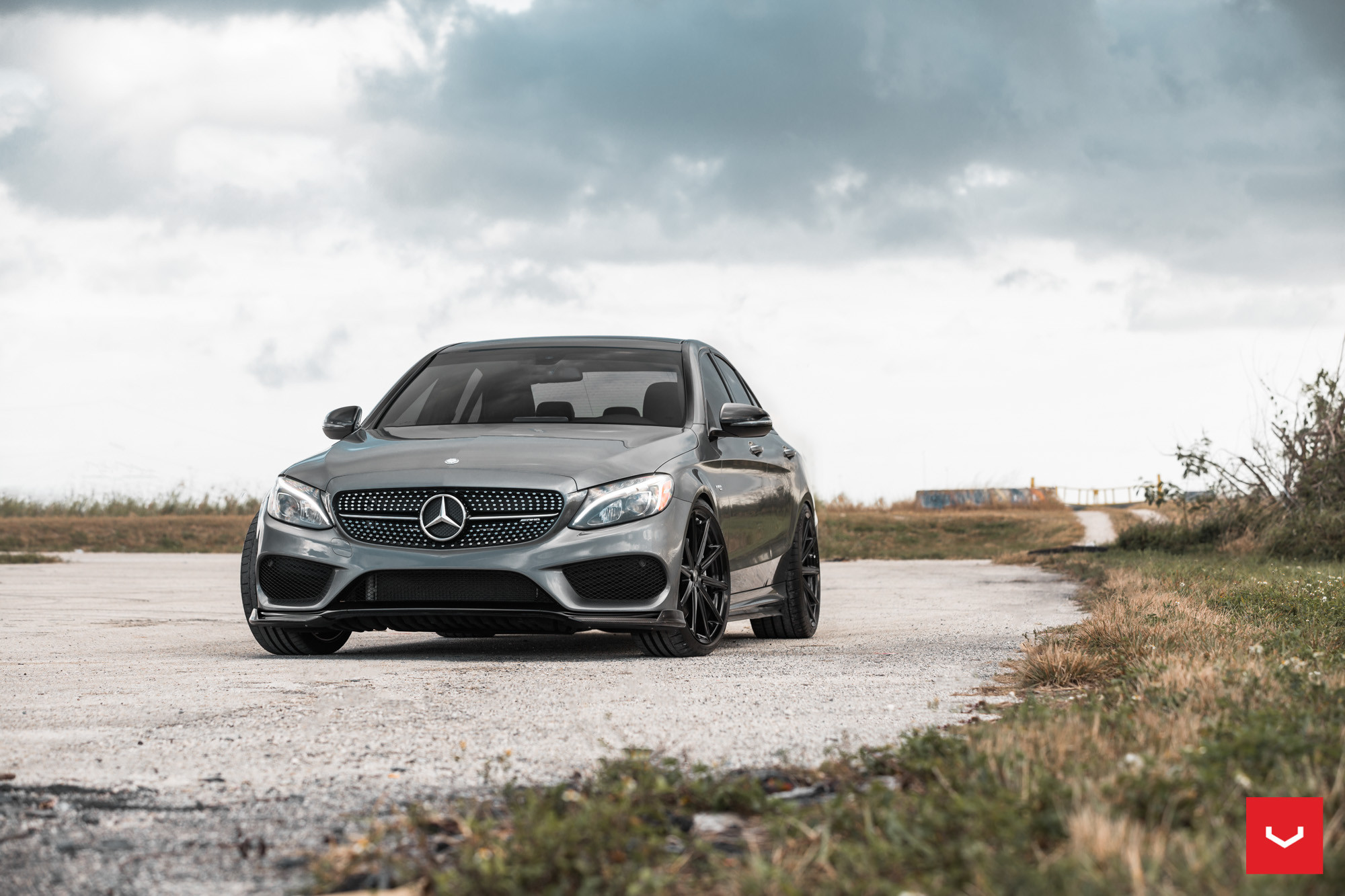 Custom Front Bumper on Gray Mercedes C Class - Photo by Vossen
