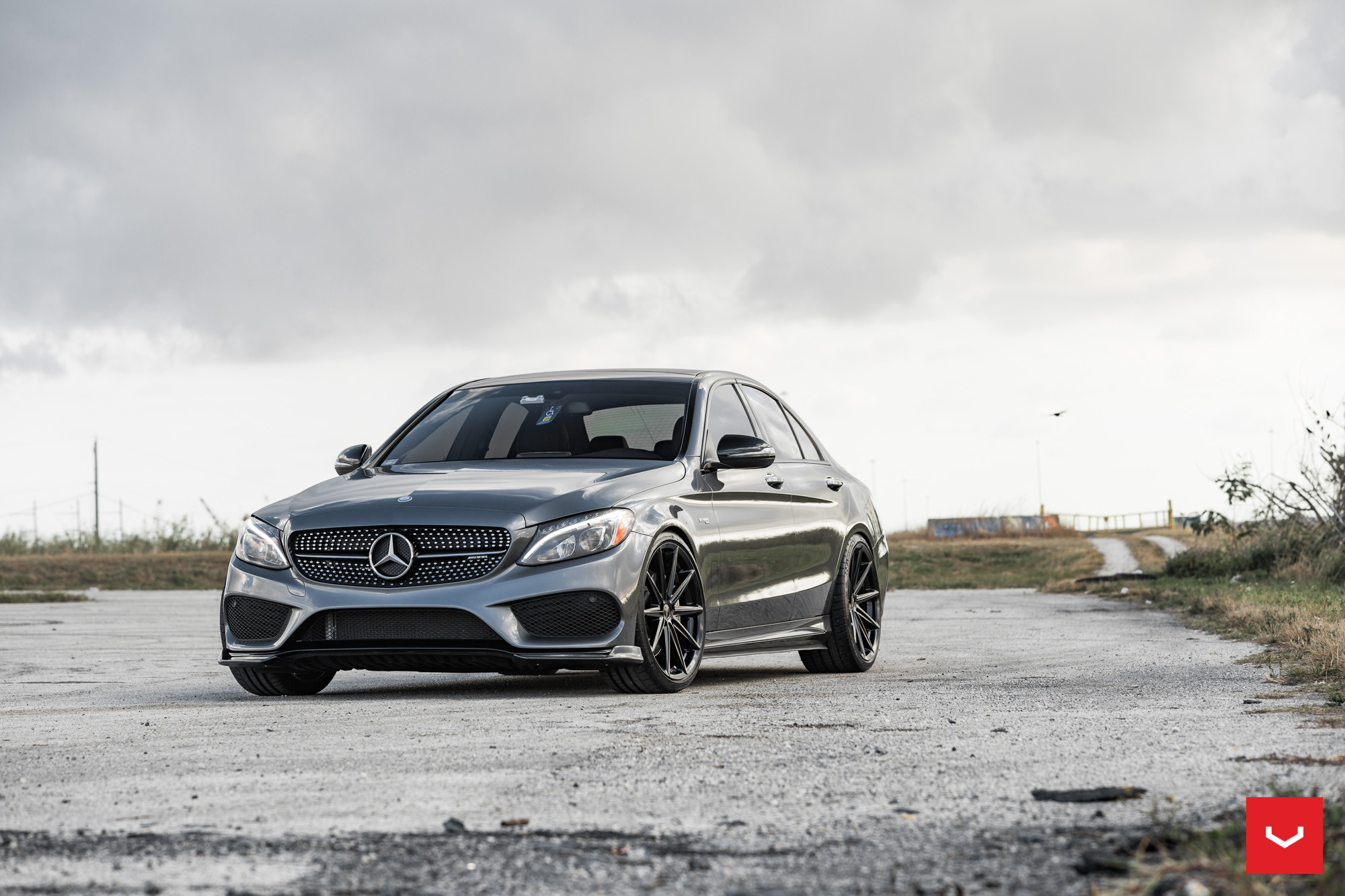Gray Mercedes C Class with Aftermarket LED Headlights - Photo by Vossen