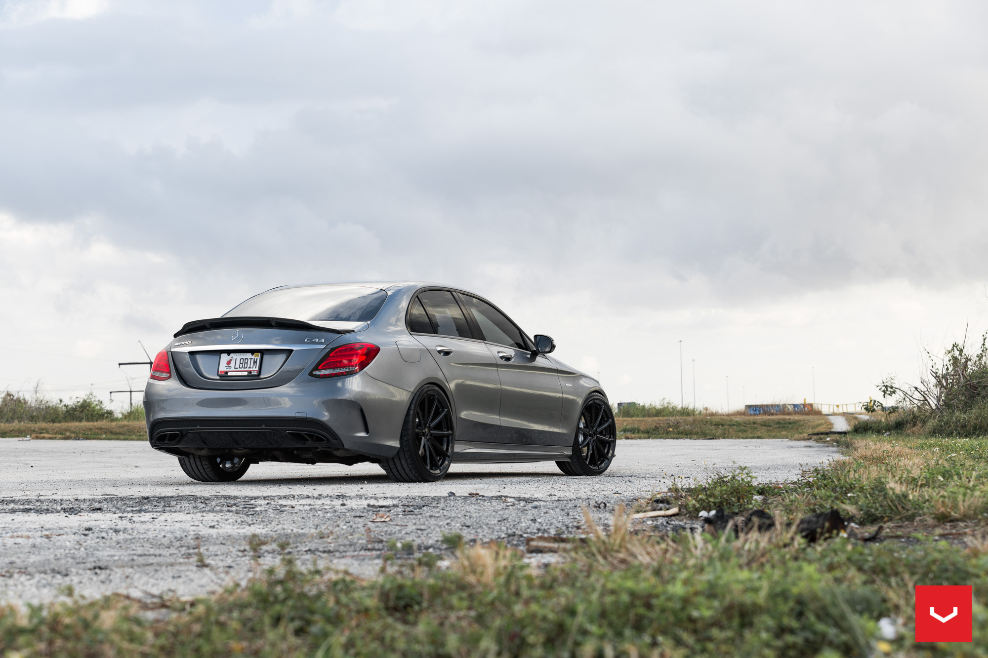 Custom Rear Diffuser on Gray Mercedes C Class - Photo by Vossen