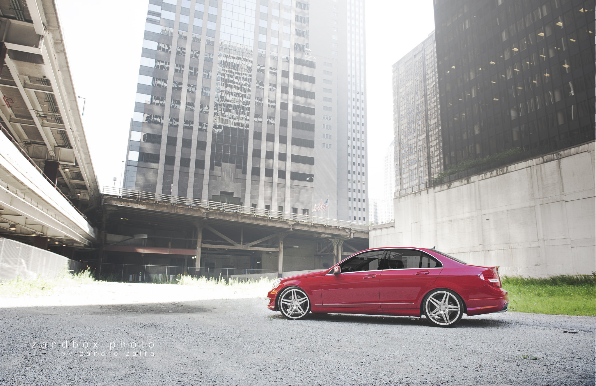 Custom Side Skirts on Red Mercedes C Class - Photo by zandbox