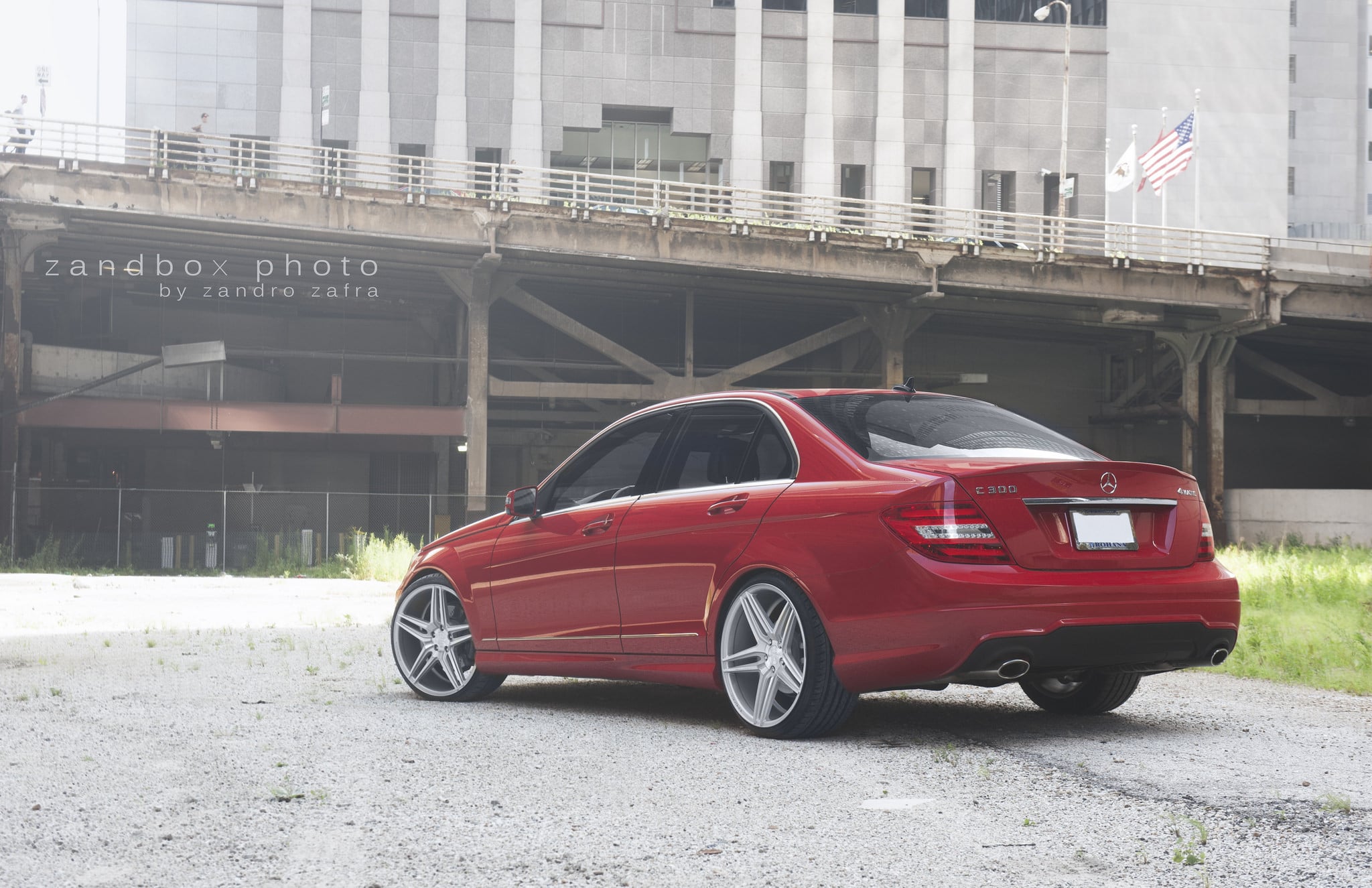 Red Mercedes C Class with Custom LED Headlights  - Photo by zandbox