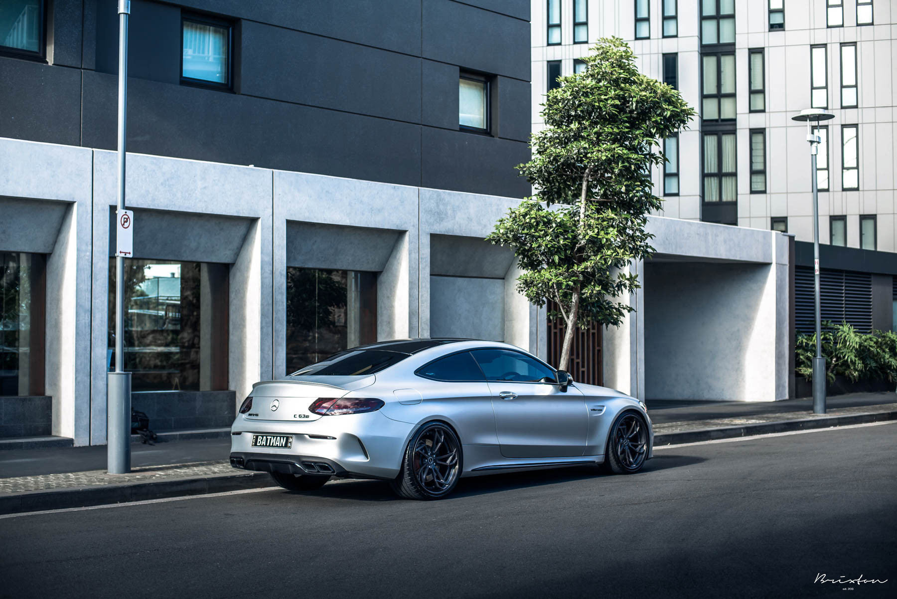 Aftermarket Rear Diffuser on Silver Mercedes C Class - Photo by Brixton Forged Wheels