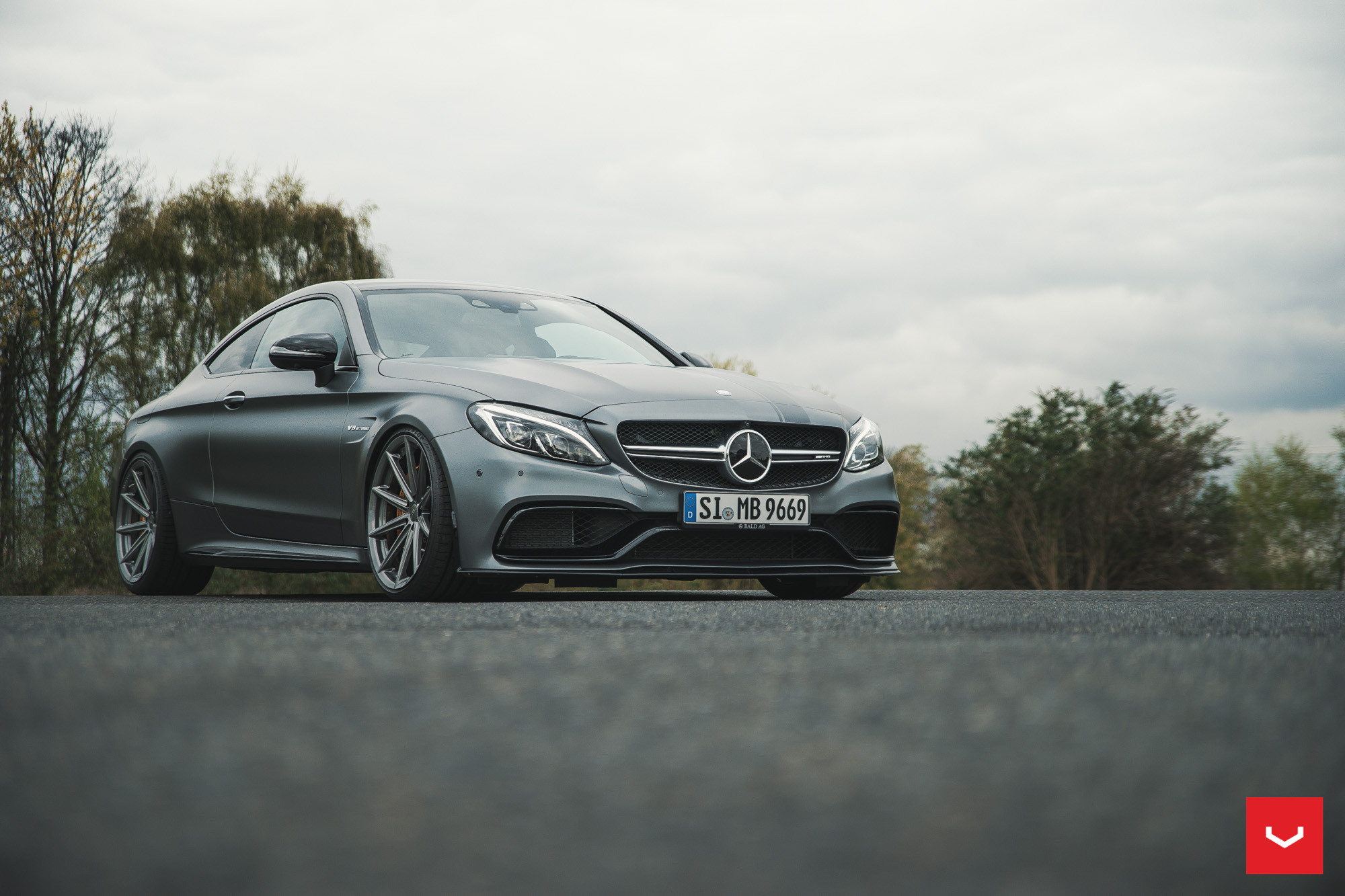 Gray Mercedes C Class with Custom LED Headlights - Photo by Vossen