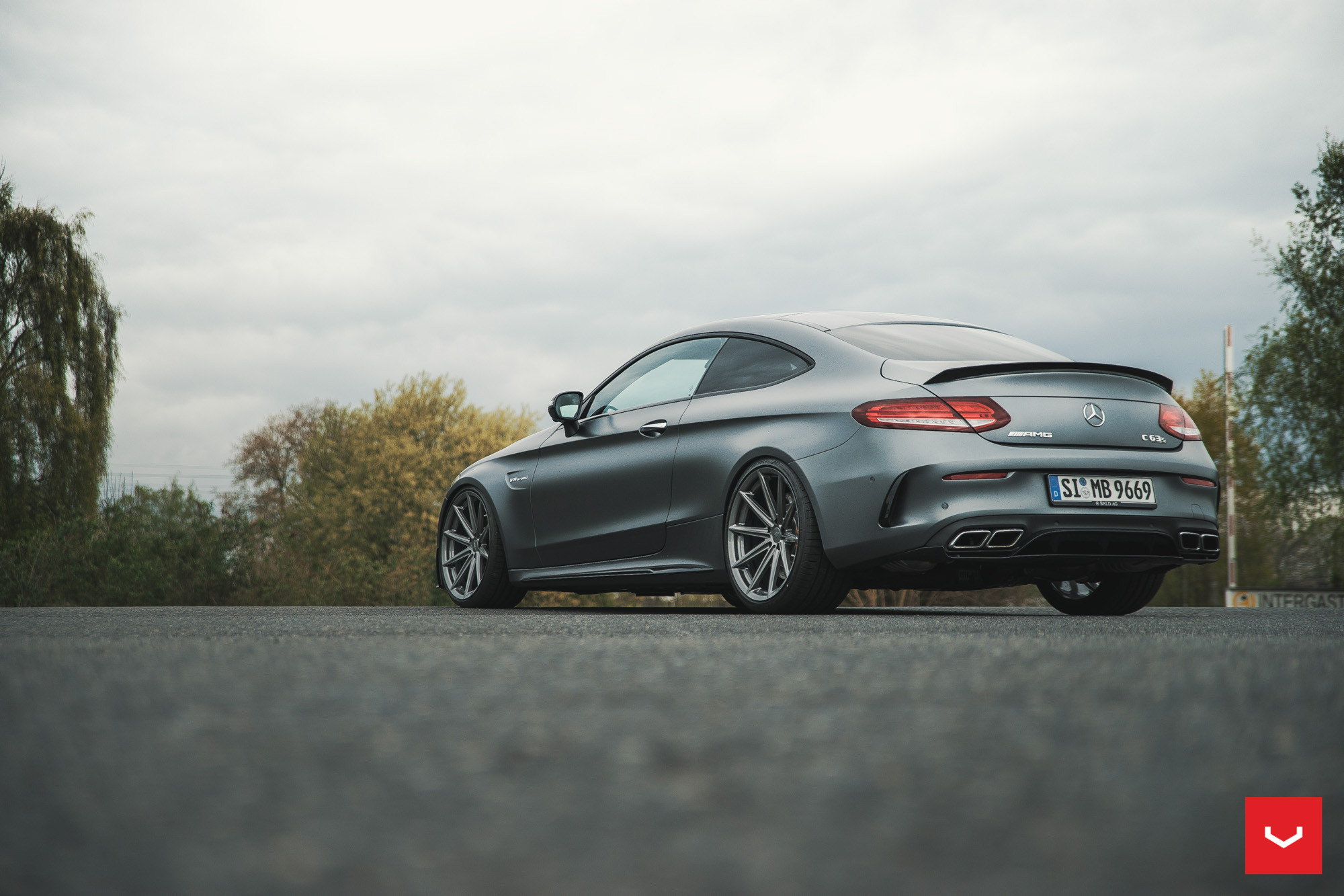 Aftermarket Rear Bumper Cover on Gray Mercedes C Class - Photo by Vossen