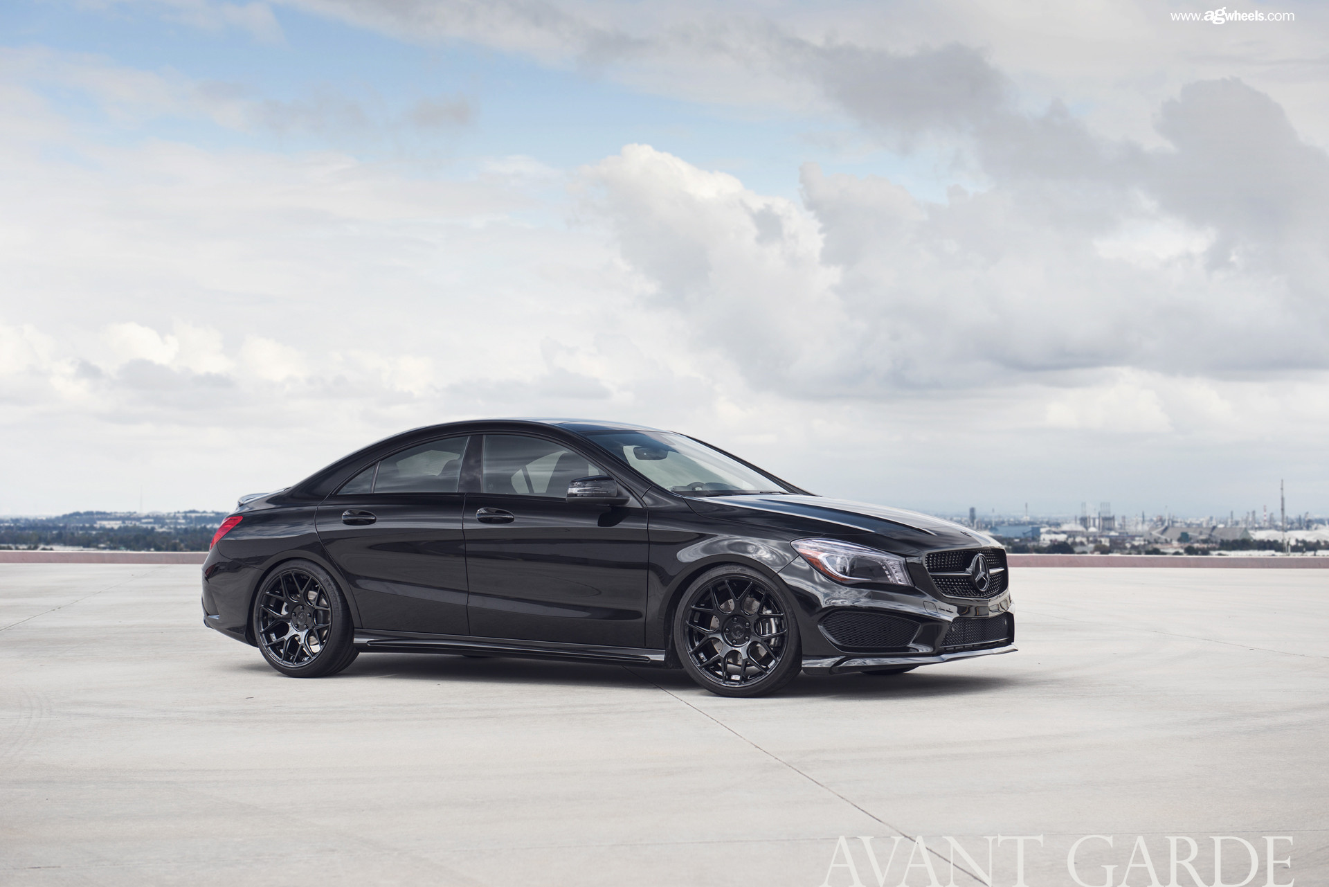 Black Mercedes CLA Class with Custom Headlights - Photo by Avant Garde Wheels