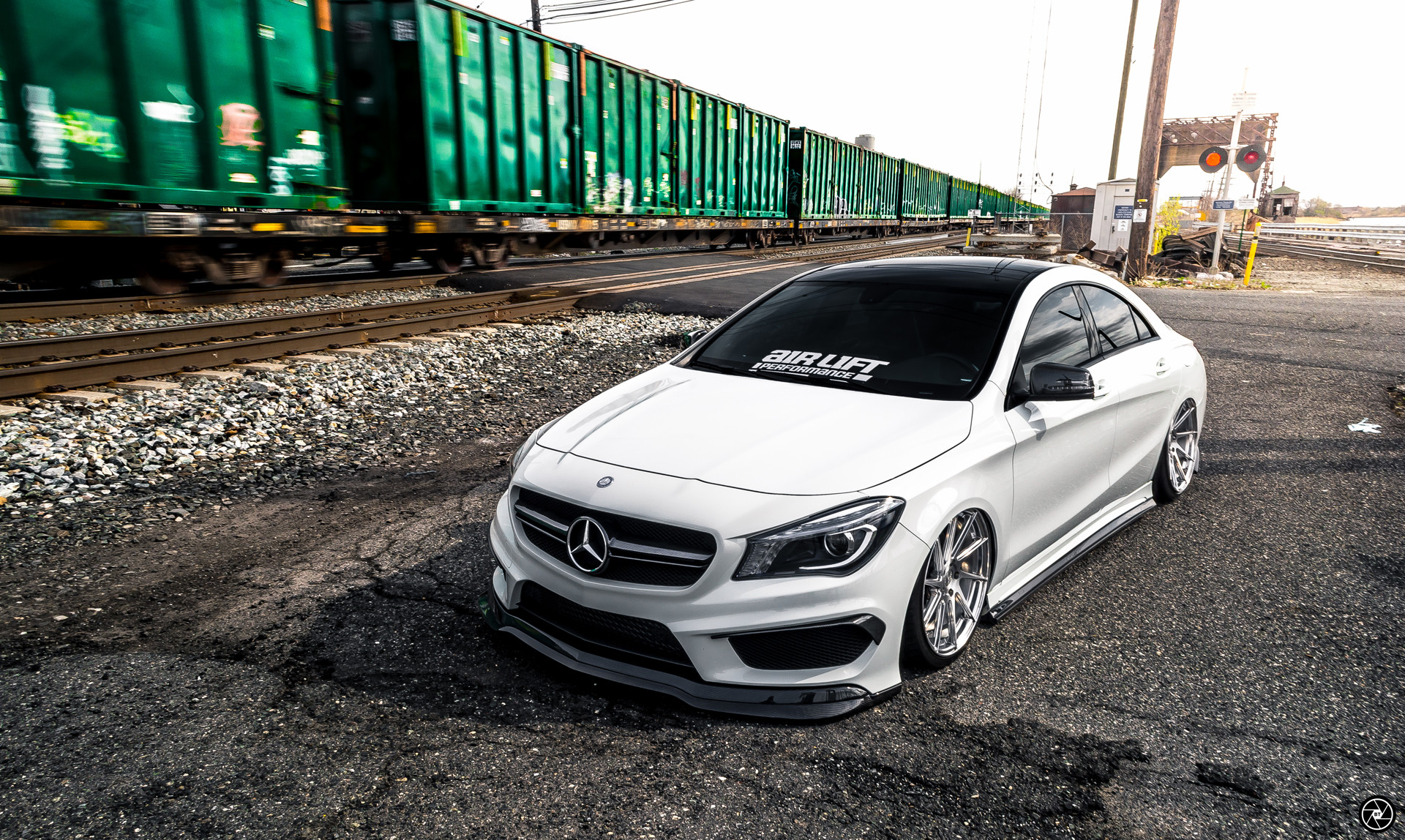 Dark Smoke Headlights on White Mercedes CLA Class - Photo by Avant Garde Wheels