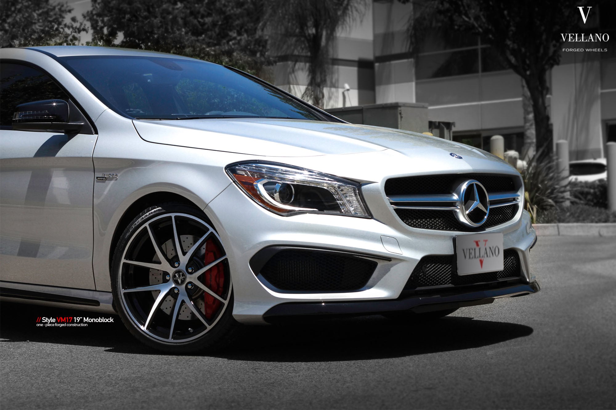 Silver Mercedes CLA Class with Aftermarket Headlights - Photo by Vellano