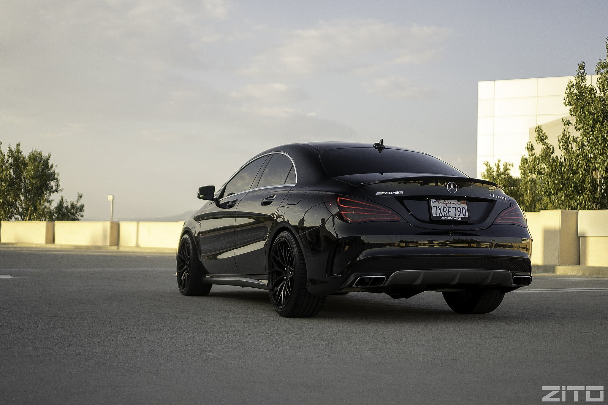 Rear Lip Spoiler on Black Mercedes CLA Class - Photo by Zito Wheels