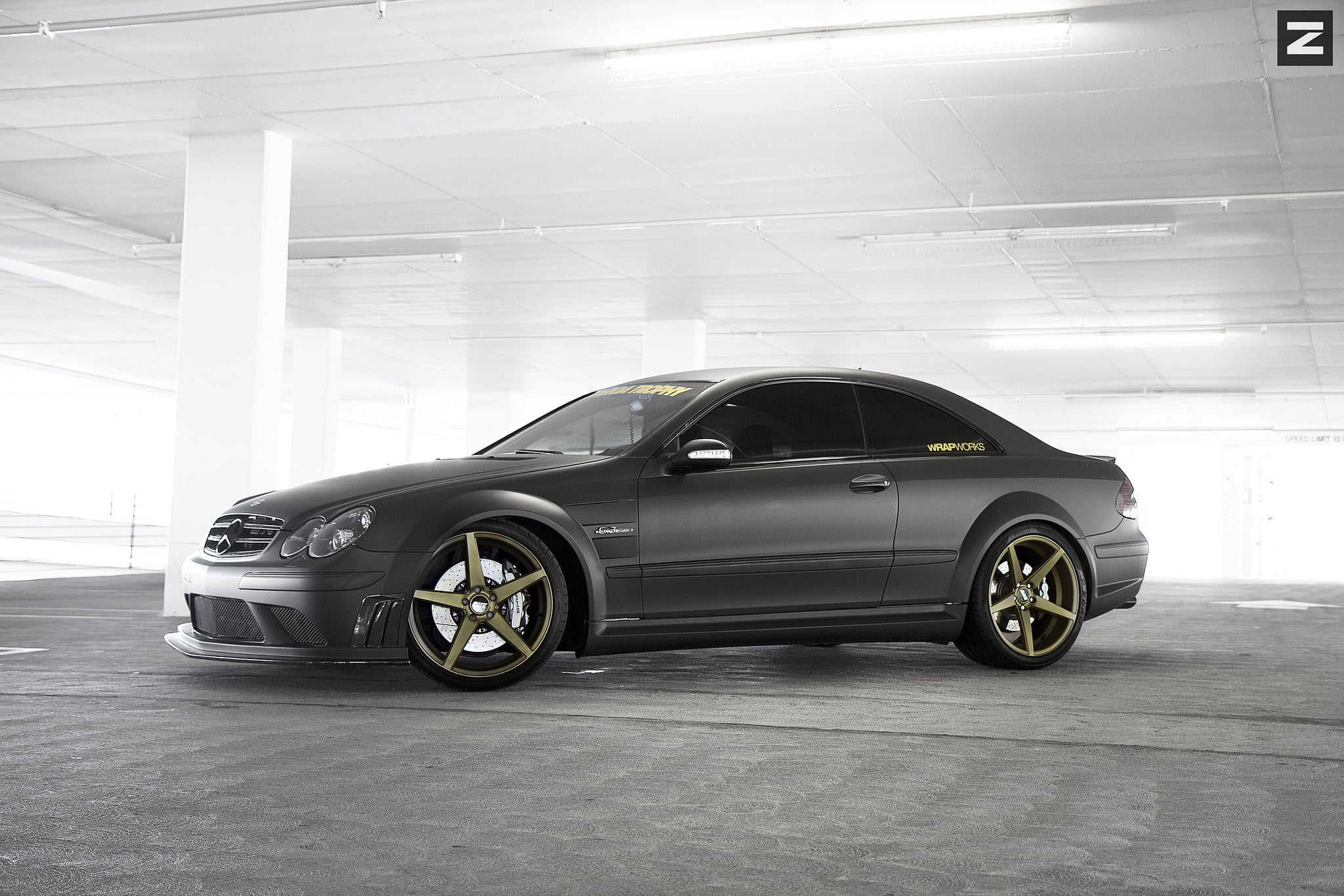 Side Mirrors with LED Lights on Black Matte Mercedes CLK - Photo by Zito Wheels