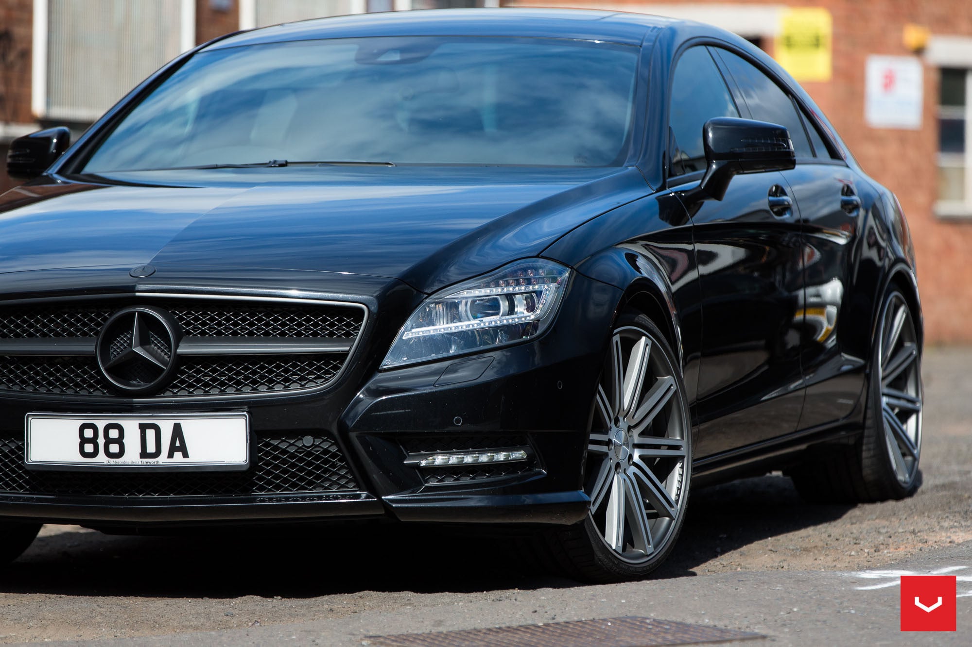 Custom LED Headlights on Black Mercedes CLS - Photo by Vossen