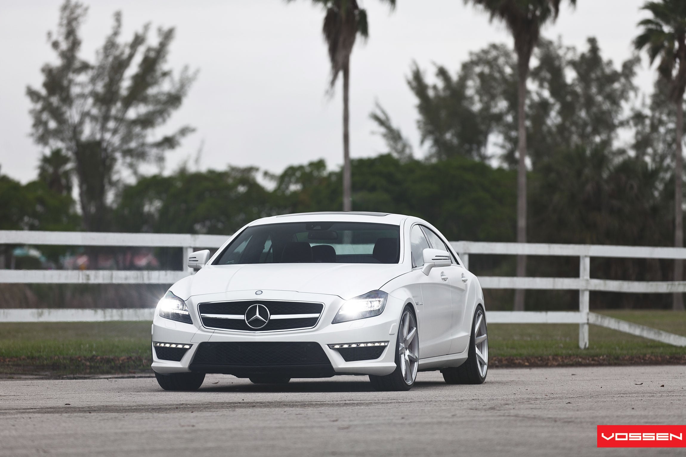 White Mercedes CLS with Crystal Clear Headlights - Photo by Vossen